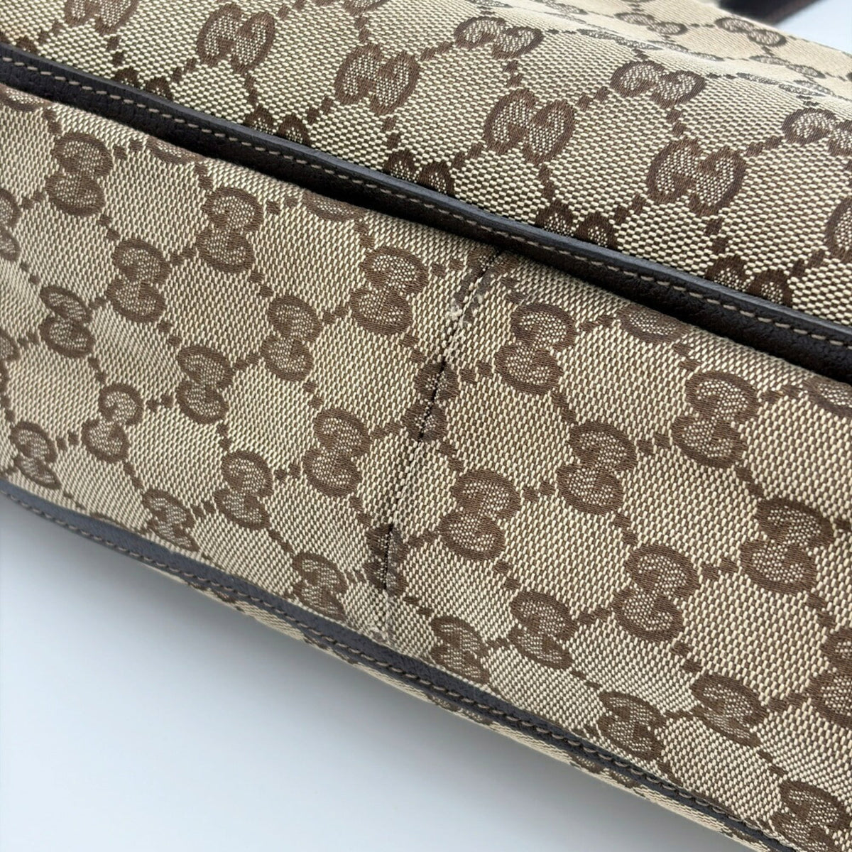 Gucci Beige Dark Brown Gg Canvas Leather Tote Bag (Pre-Owned)