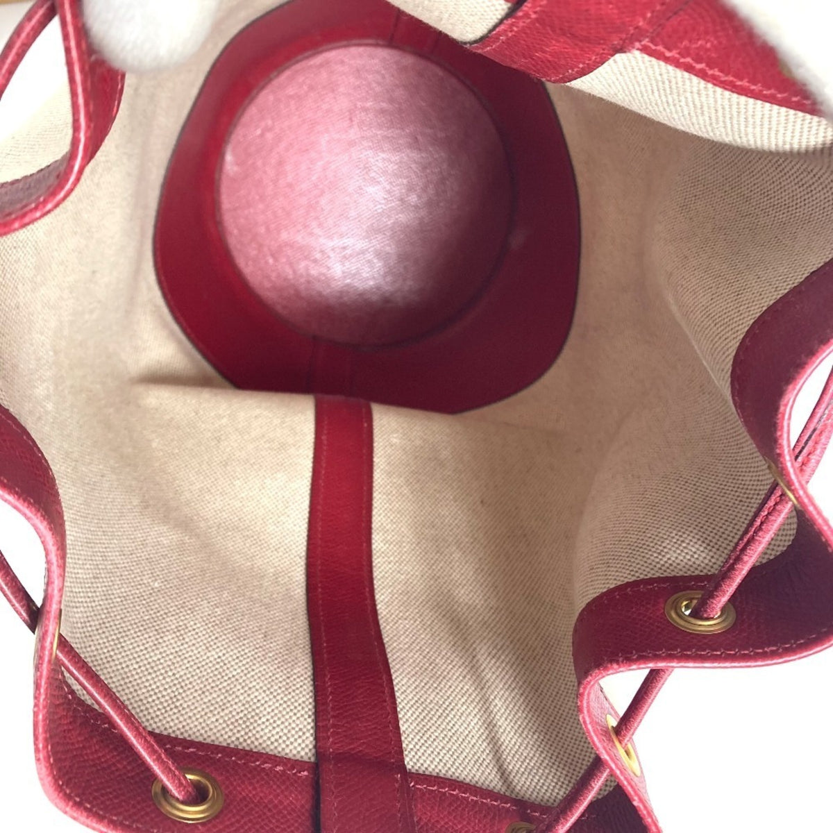 Hermes Beige Red Color Leather Canvas Shoulder Bag (Pre-Owned)