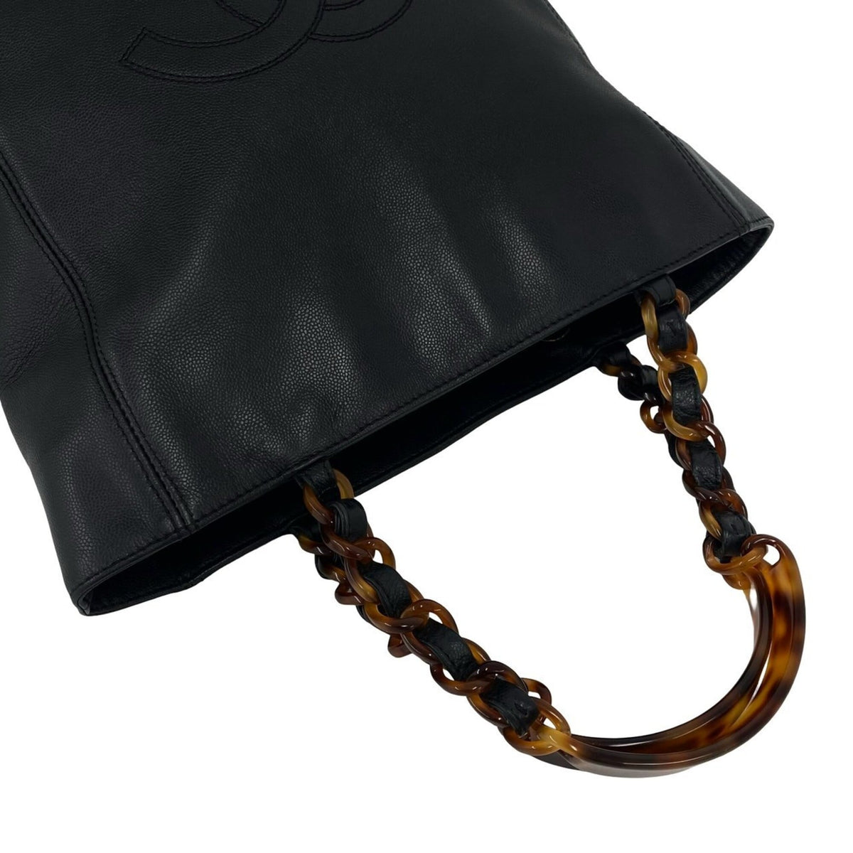 Chanel Black Brown Grained Calfskin Plastic Handbag (Pre-Owned)
