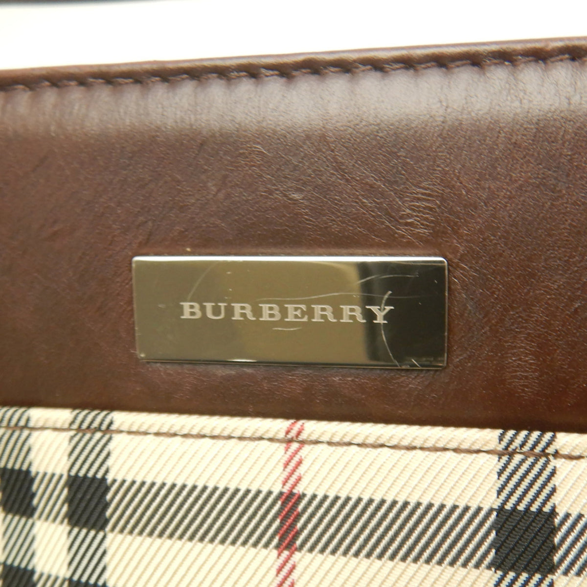 Burberry Beige Brown Canvas Leather Handbag (Pre-Owned)