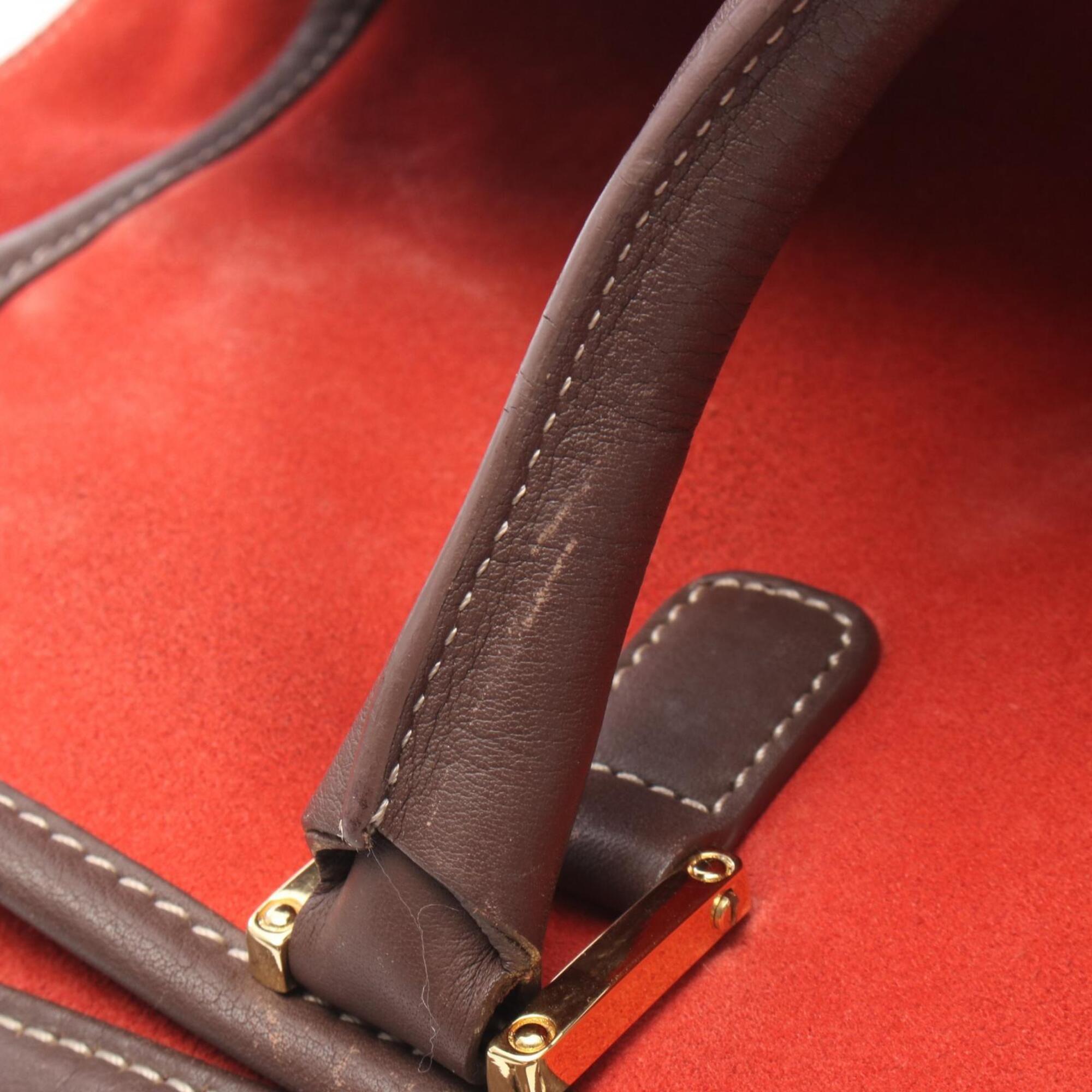 Loewe Brown Red Color Suede Leather Handbag (Pre-Owned)