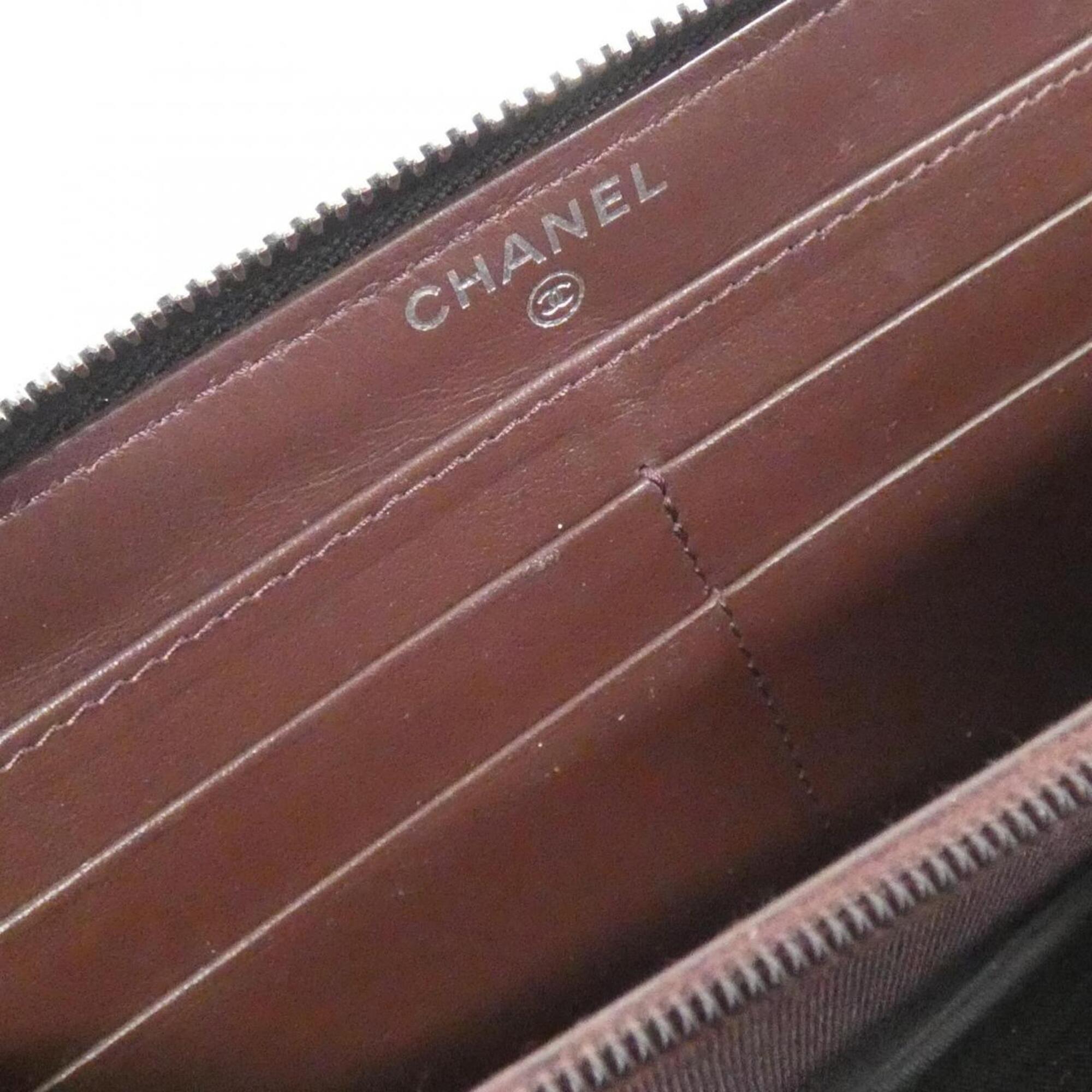 Chanel Black Bordeaux Grained Calfskin Long Wallet (Bi-Fold) (Pre-Owned)