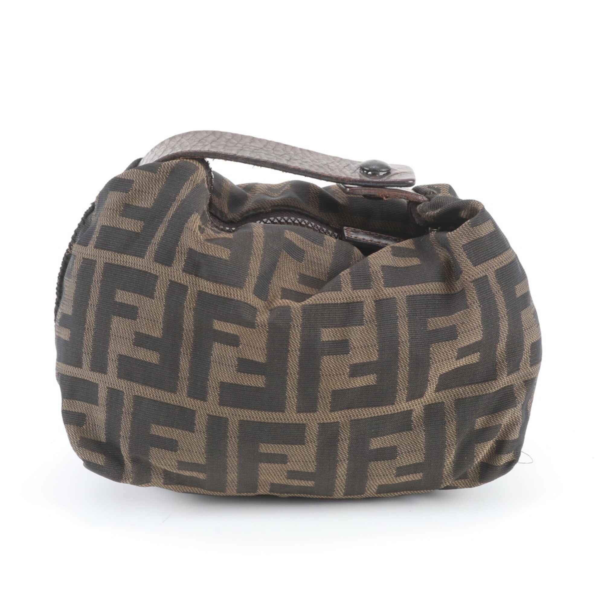 Fendi Brown Leather Canvas Handbag Pouch (Pre-Owned)