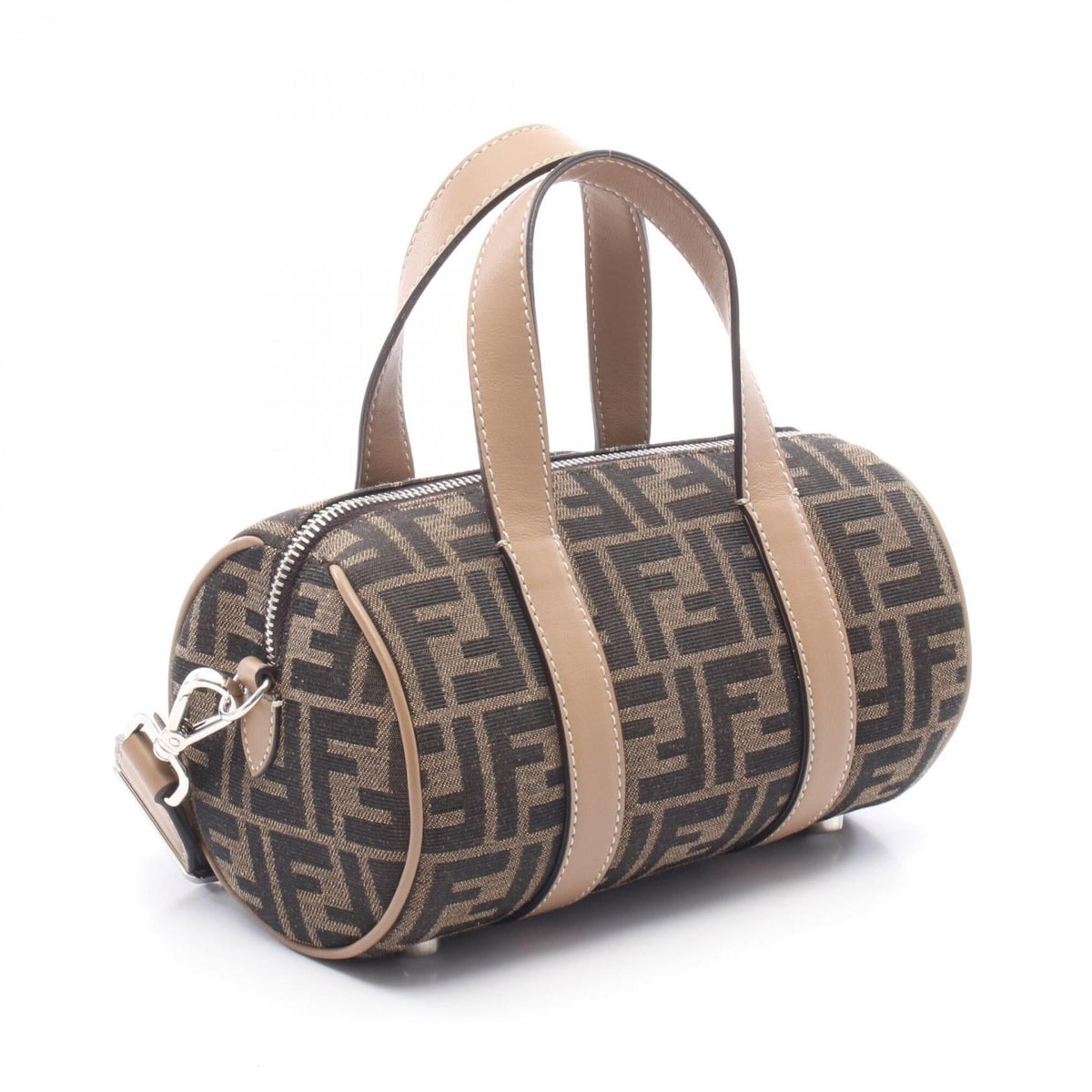 Fendi Beige Black Canvas Leather Handbag (Pre-Owned)