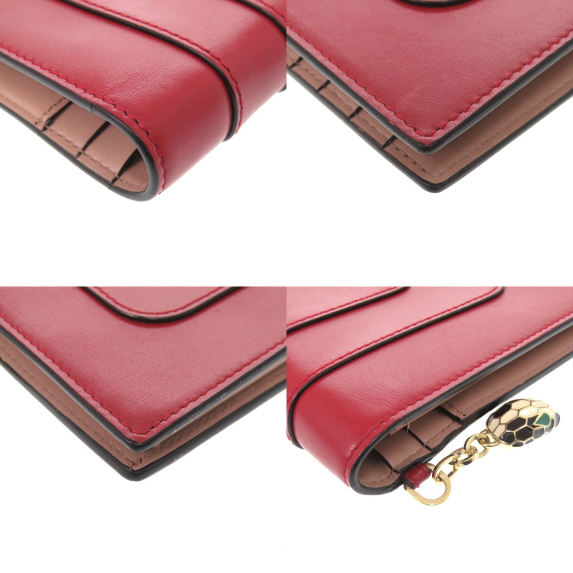 Bvlgari Pink Red Color Leather Wallet (Bi-Fold) (Pre-Owned)