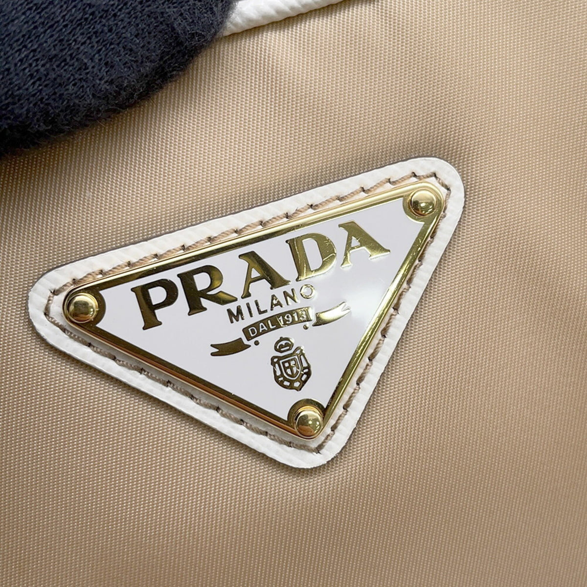 Prada Beige White Nylon Leather Handbag Shoulder Bag (Pre-Owned)