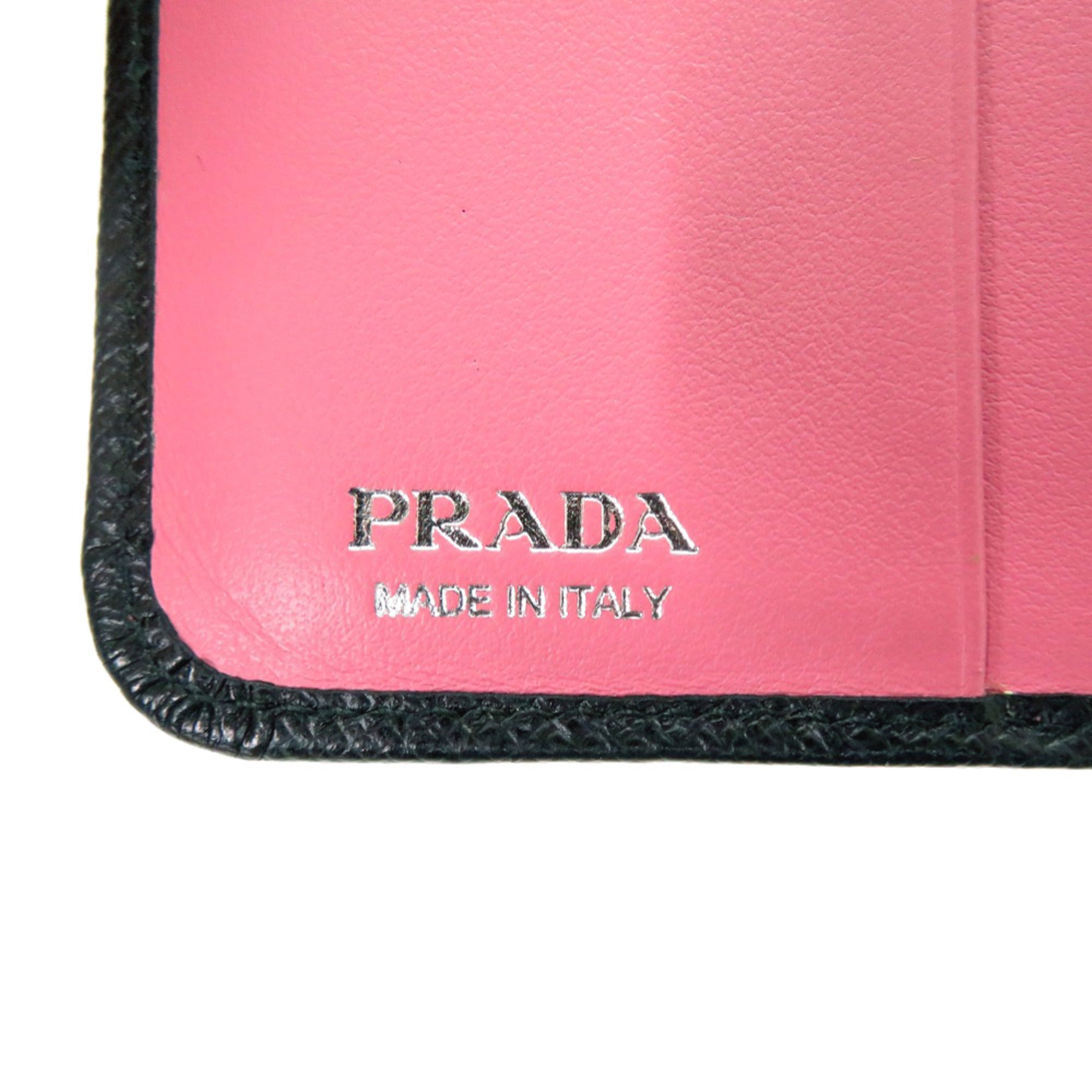 Prada Black Pink Leather Saffiano Wallet (Bi-Fold) (Pre-Owned)