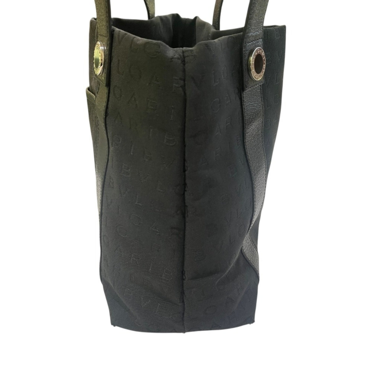 Bvlgari Logomania Black Leather Canvas Handbag Tote Bag (Pre-Owned)
