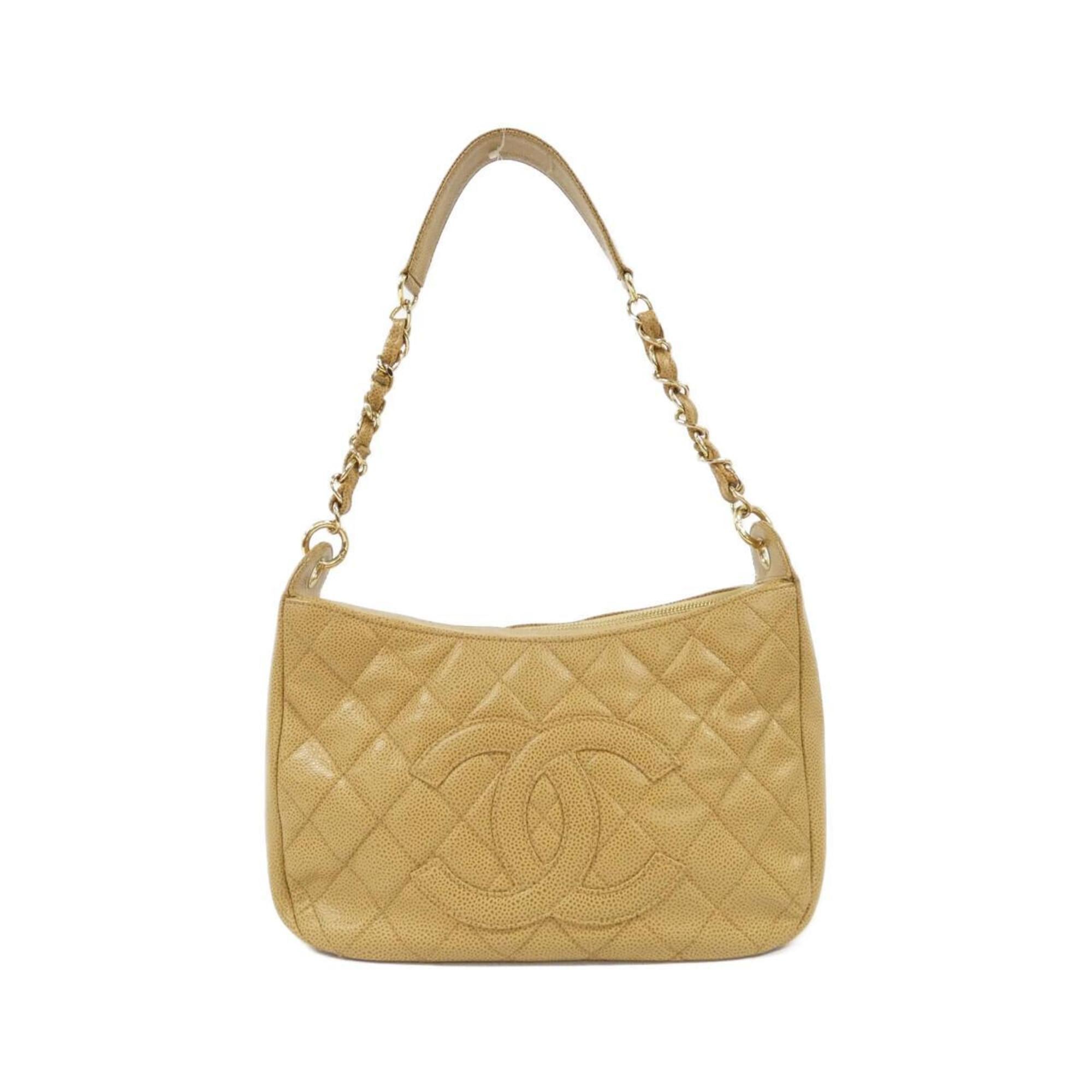 Chanel Beige Grained Calfskin Shoulder Bag (Pre-Owned)