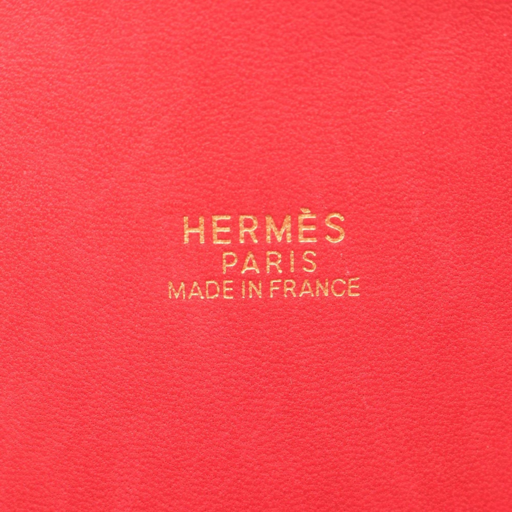 Hermes Red Color Rouge Vif Fjord Leather Handbag (Pre-Owned)