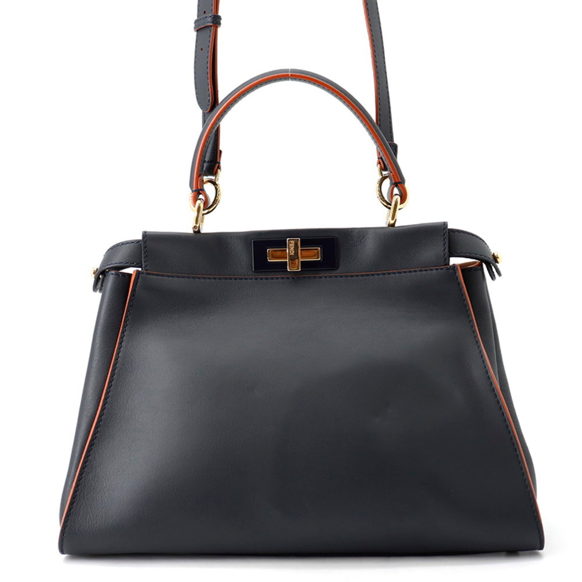 Fendi Navy Leather Handbag Shoulder Bag (Pre-Owned)
