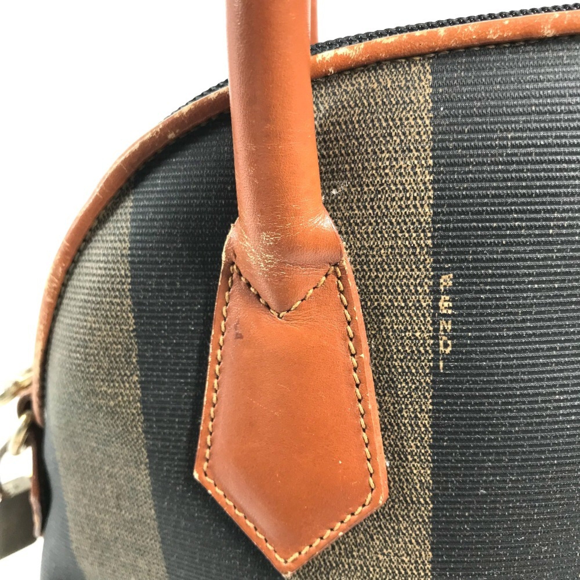Fendi Pequin Brown Khaki Pvc Leather Handbag (Pre-Owned)