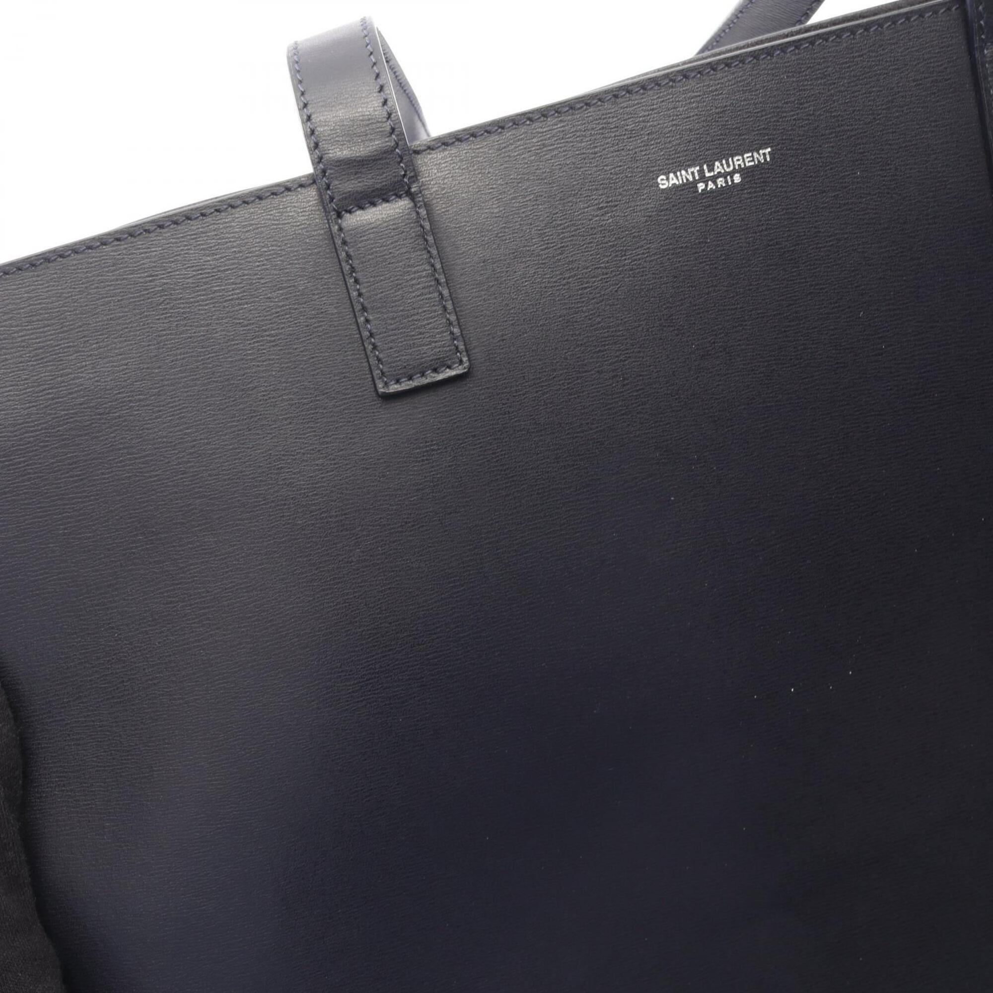 Saint Laurent Navy Leather Handbag Pouch Tote Bag (Pre-Owned)