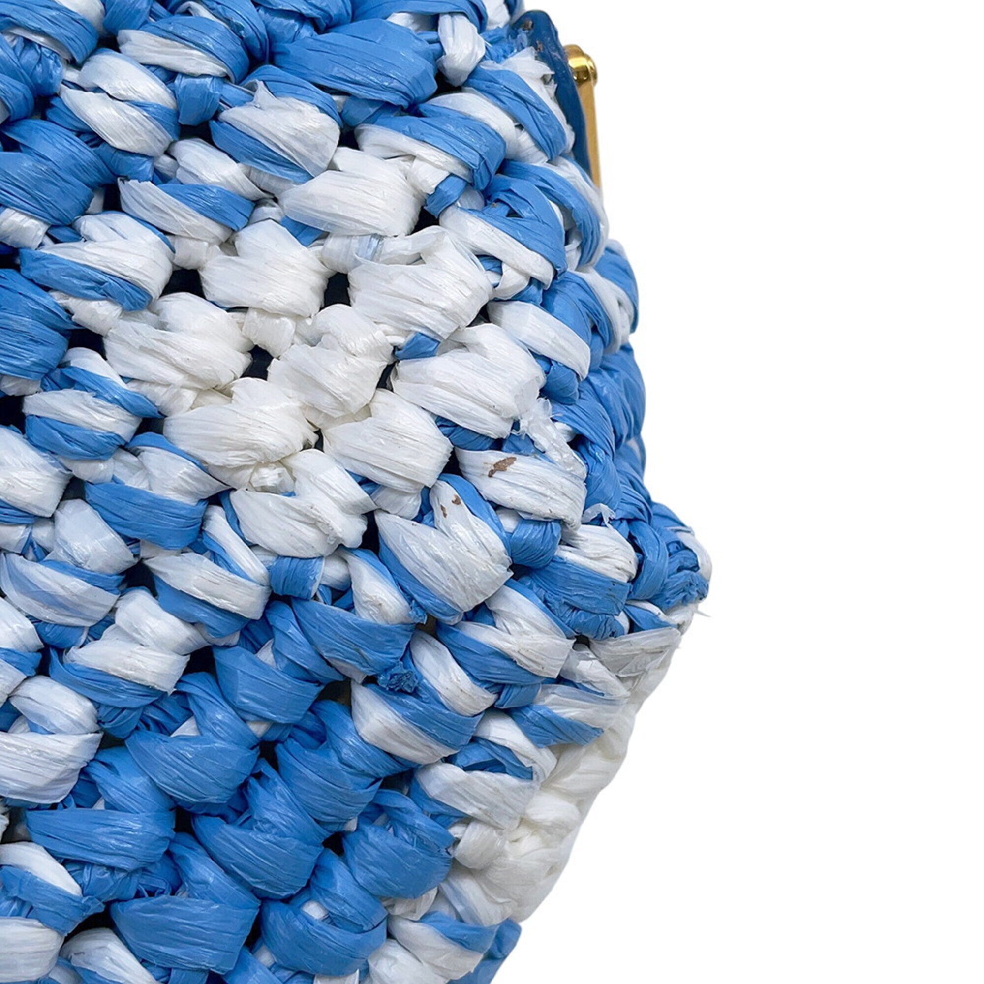 Prada Blue White Raffia Handbag Tote Bag (Pre-Owned)