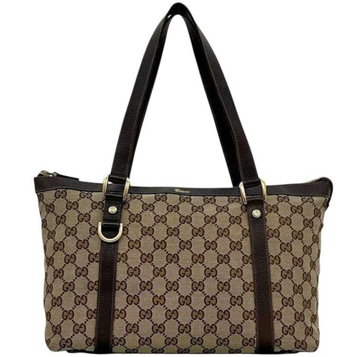 Gucci Beige Brown Gg Canvas Leather Tote Bag (Pre-Owned)