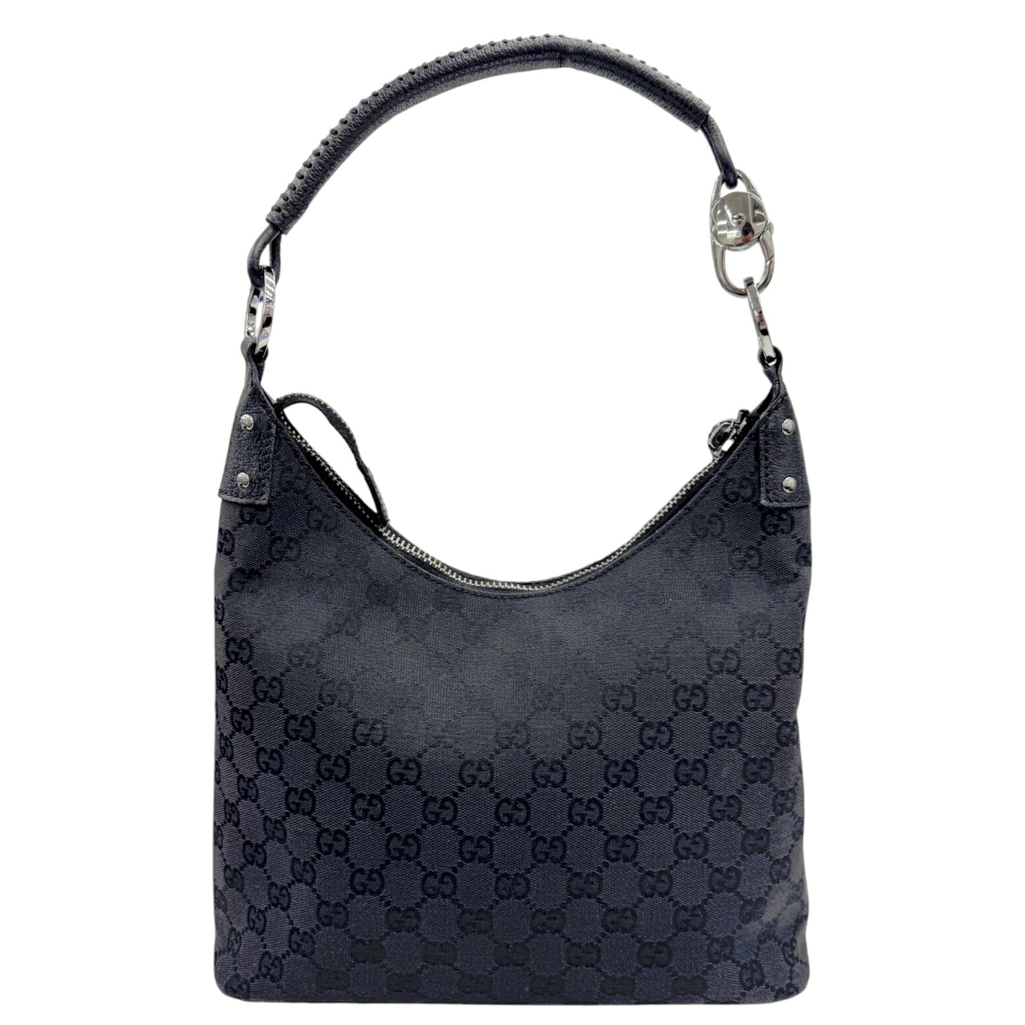 Gucci Black Gg Canvas Leather Shoulder Bag (Pre-Owned)