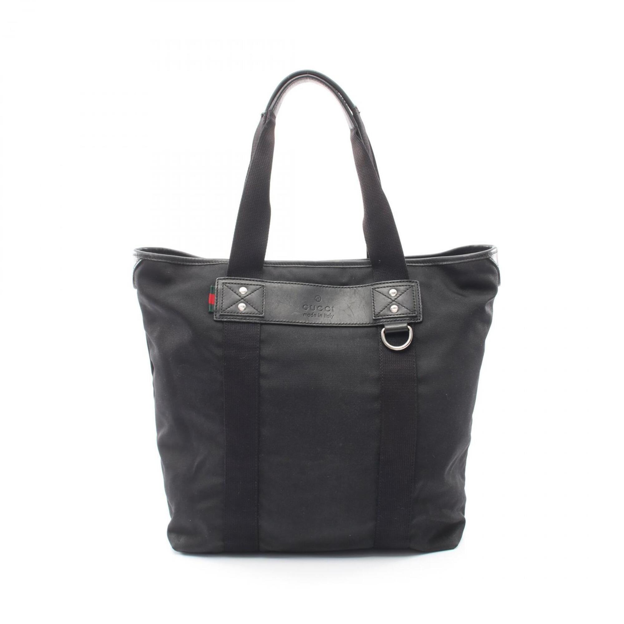 Gucci Black Canvas Leather Handbag Tote Bag (Pre-Owned)