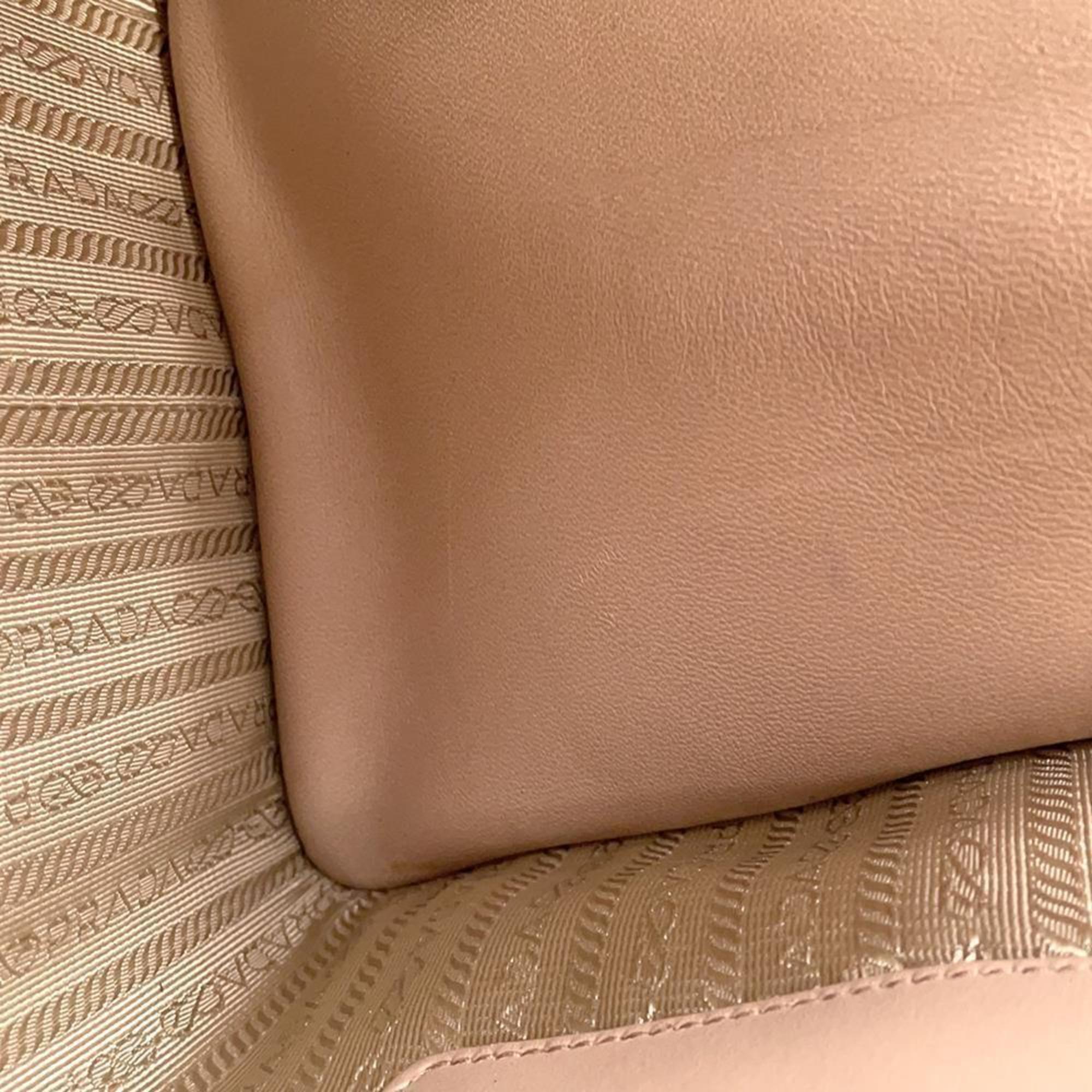 Prada Pink Beige Leather Handbag Tote Bag (Pre-Owned)