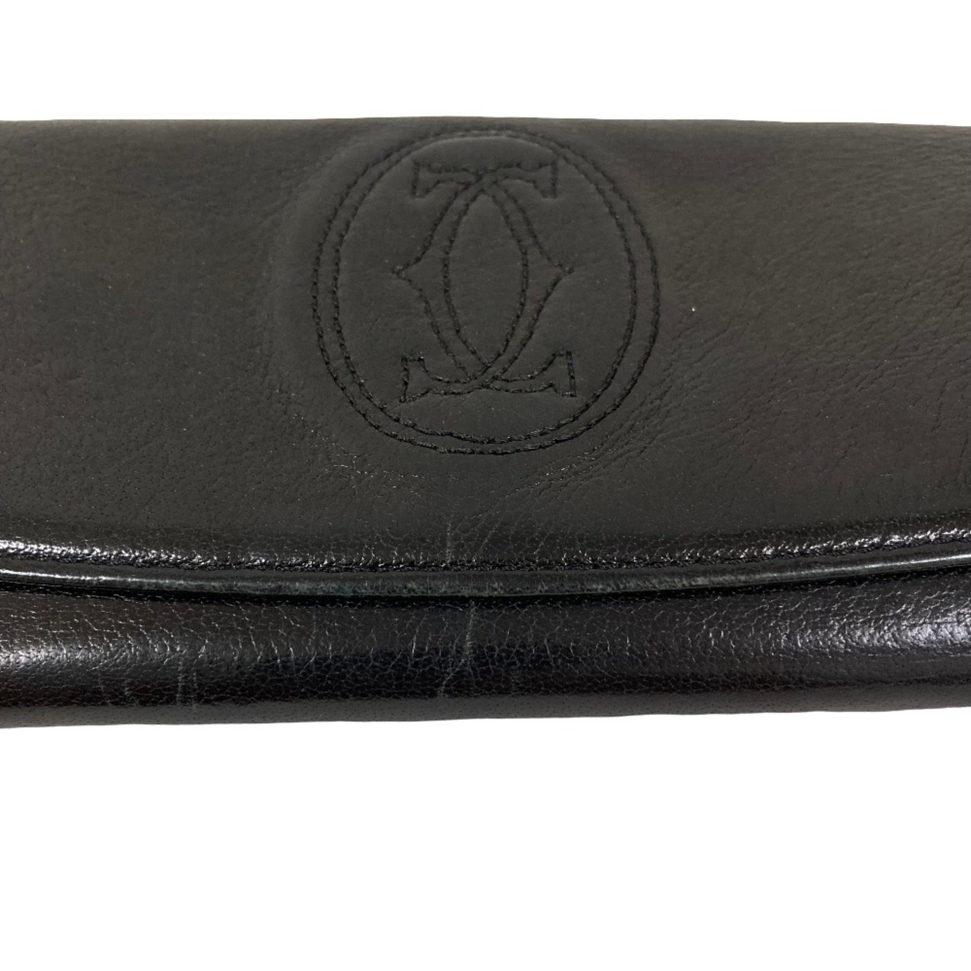 Cartier Black Leather Long Wallet (Bi-Fold) (Pre-Owned)