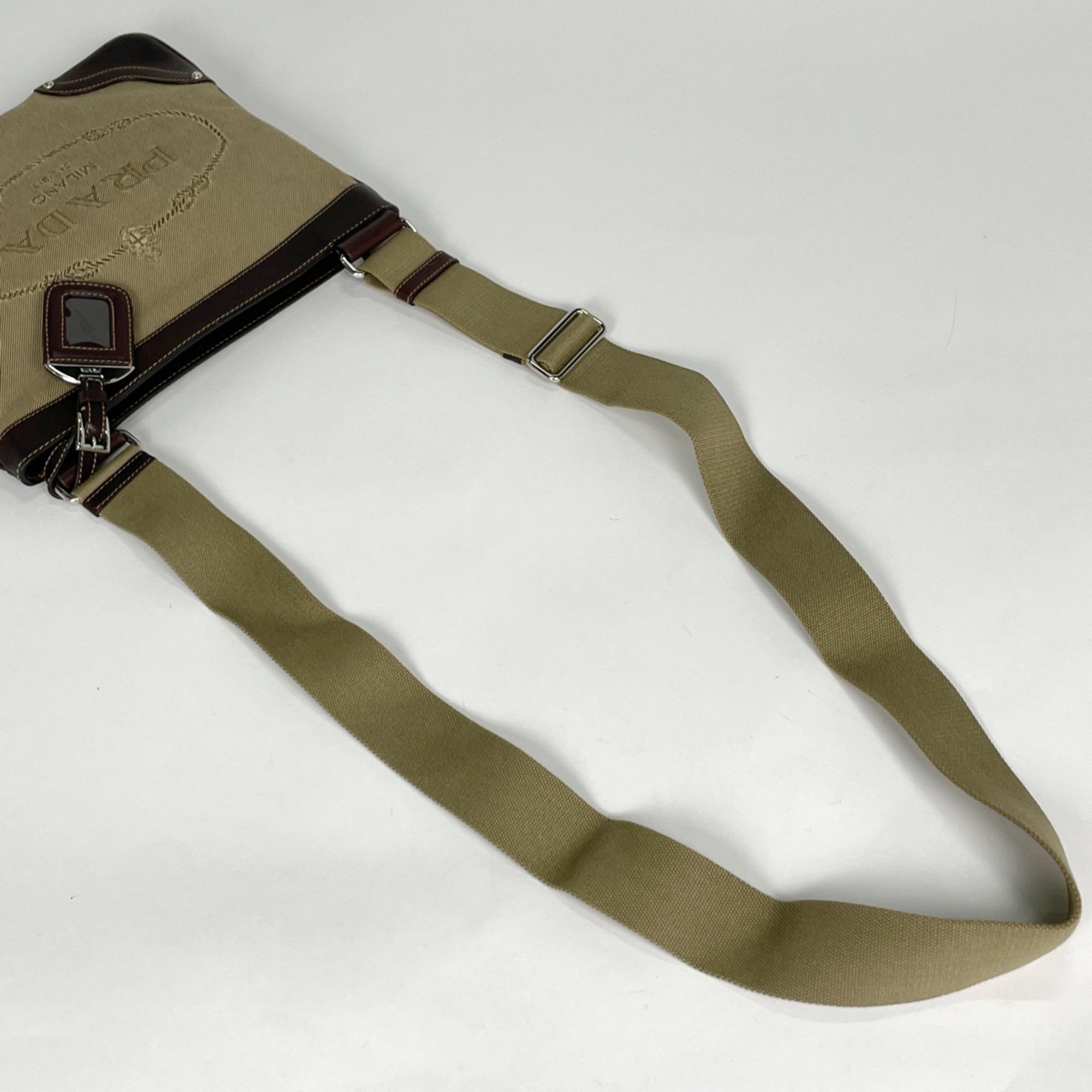Prada Beige Brown Canvas Leather Shoulder Bag (Pre-Owned)