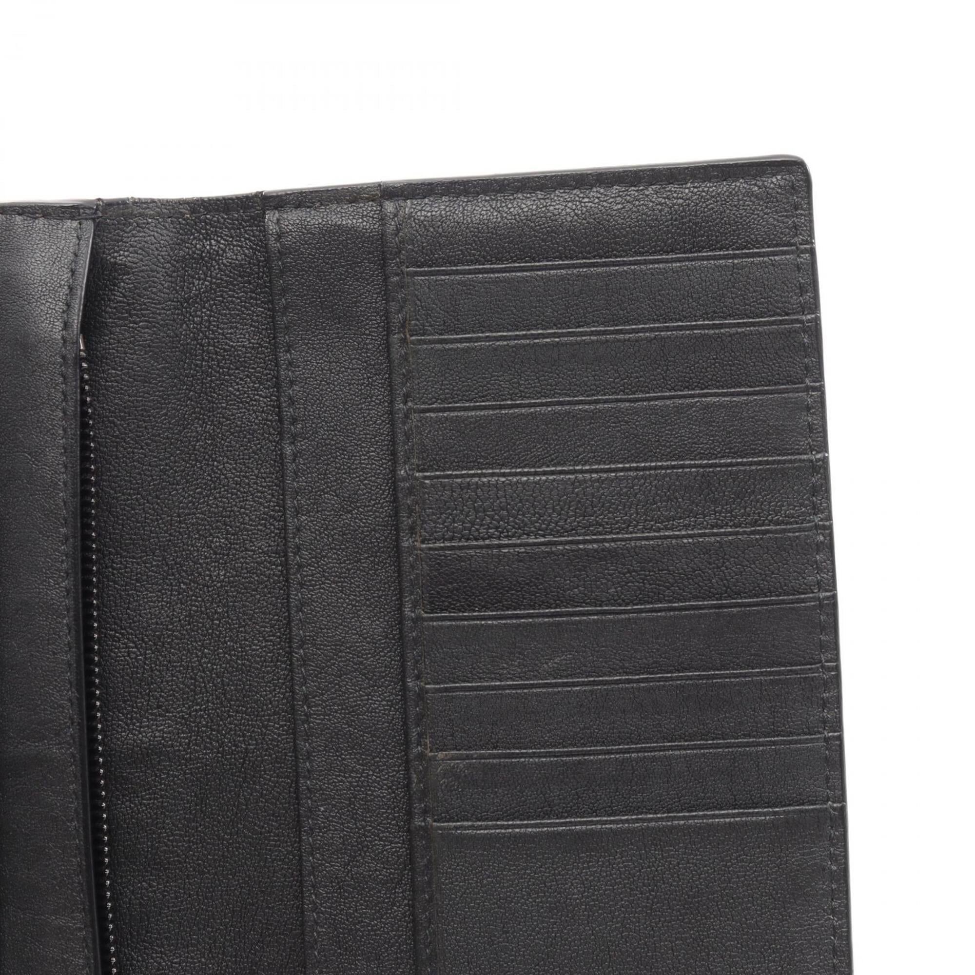 Bottega Veneta Intrecciato Beige Green Navy Leather Long Wallet (Bi-Fold) (Pre-Owned)