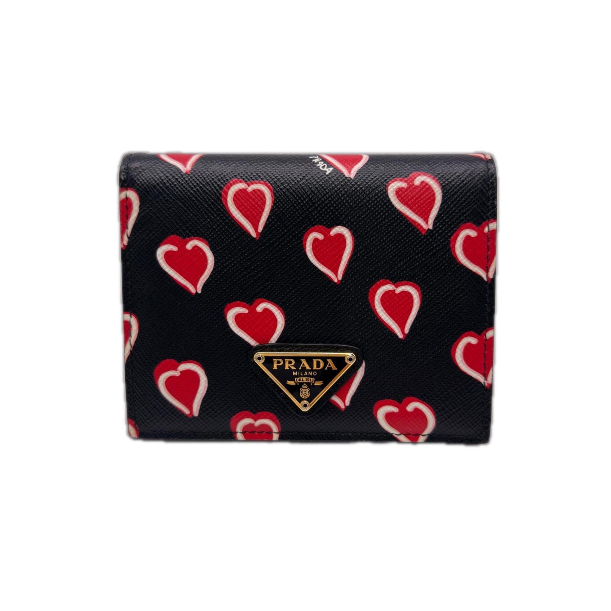 Prada Saffiano Black Red Color Saffiano Wallet (Bi-Fold) (Pre-Owned)