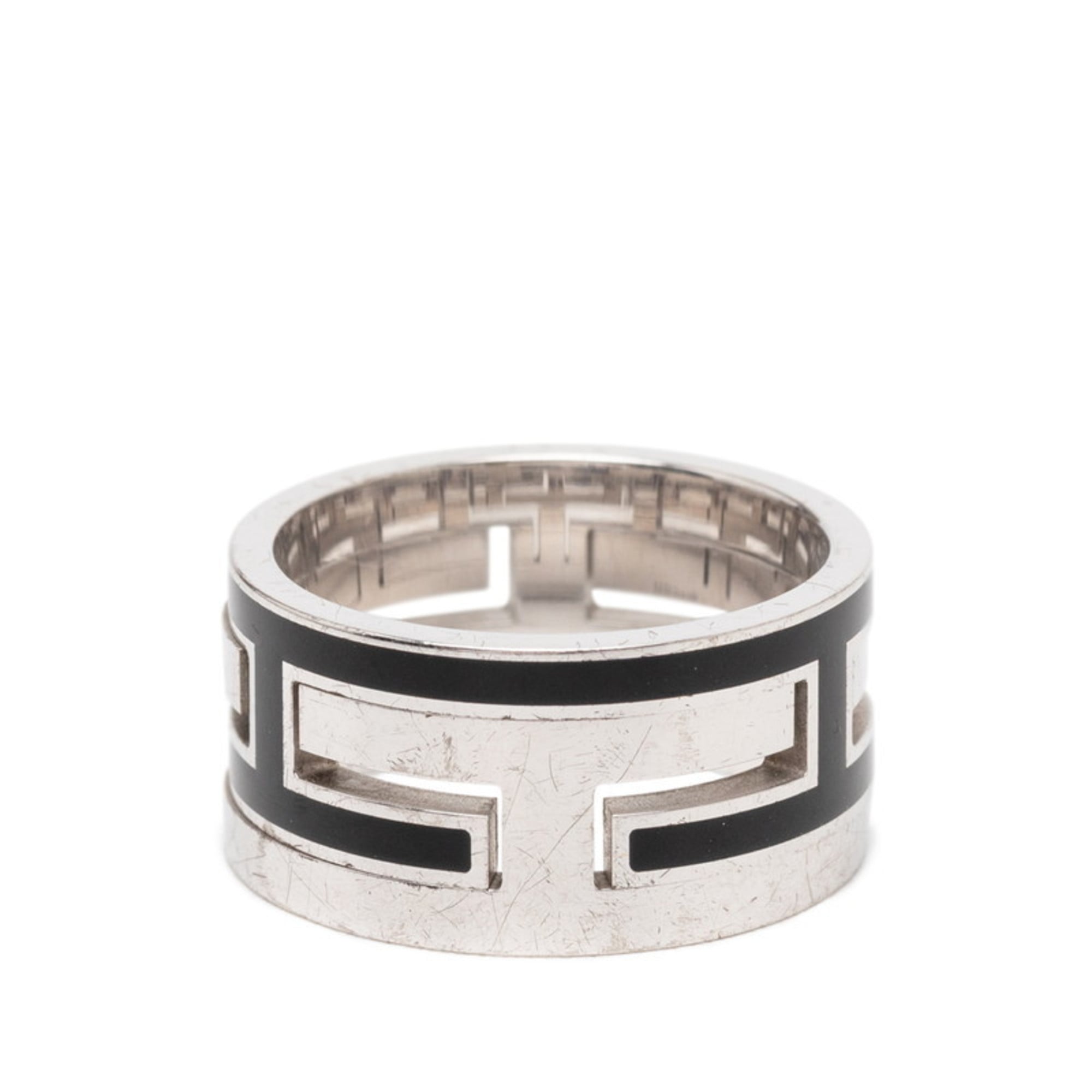 Hermes Silver Black Silver 925 Band Ring (Pre-Owned)