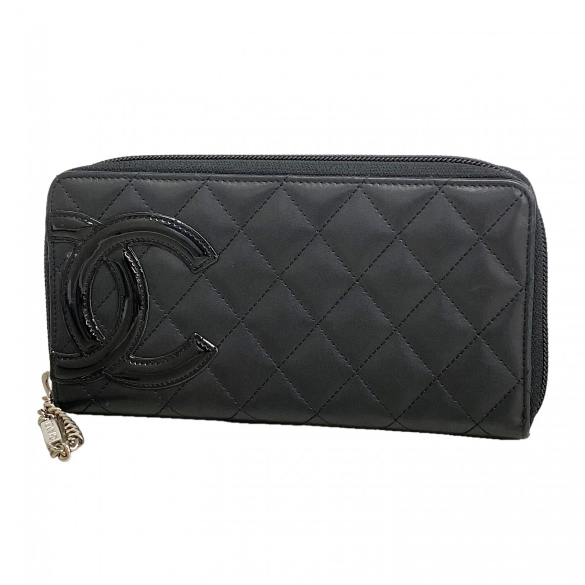 Chanel Black Leather Patent Leather Long Wallet (Bi-Fold) (Pre-Owned)