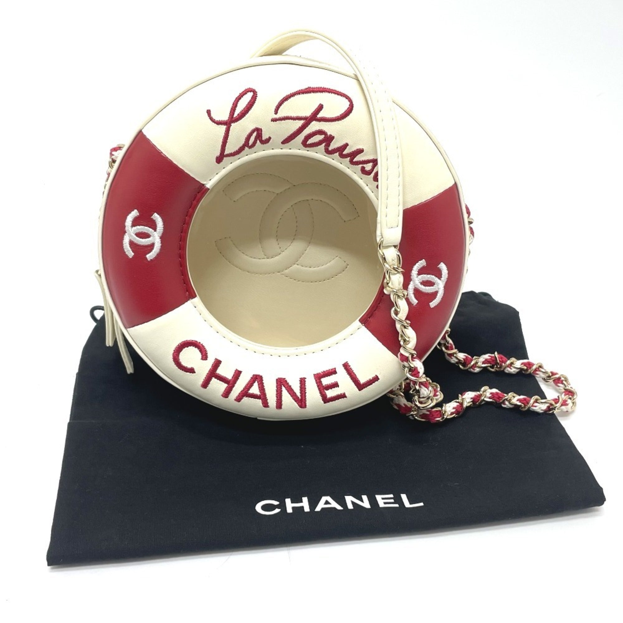 Chanel Red Color White Vinyl Leather Pochette Shoulder Bag (Pre-Owned)