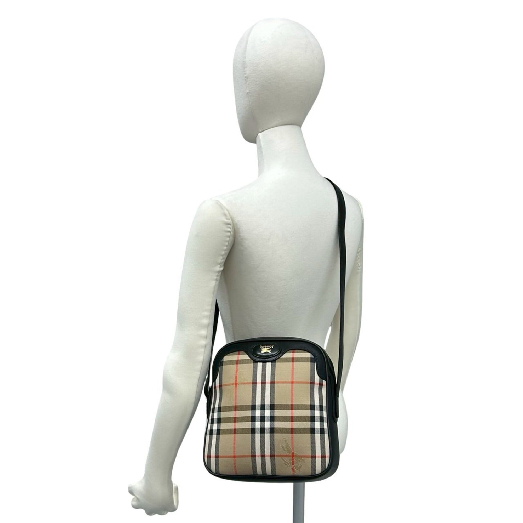 Burberry Beige Black Canvas Leather Shoulder Bag (Pre-Owned)