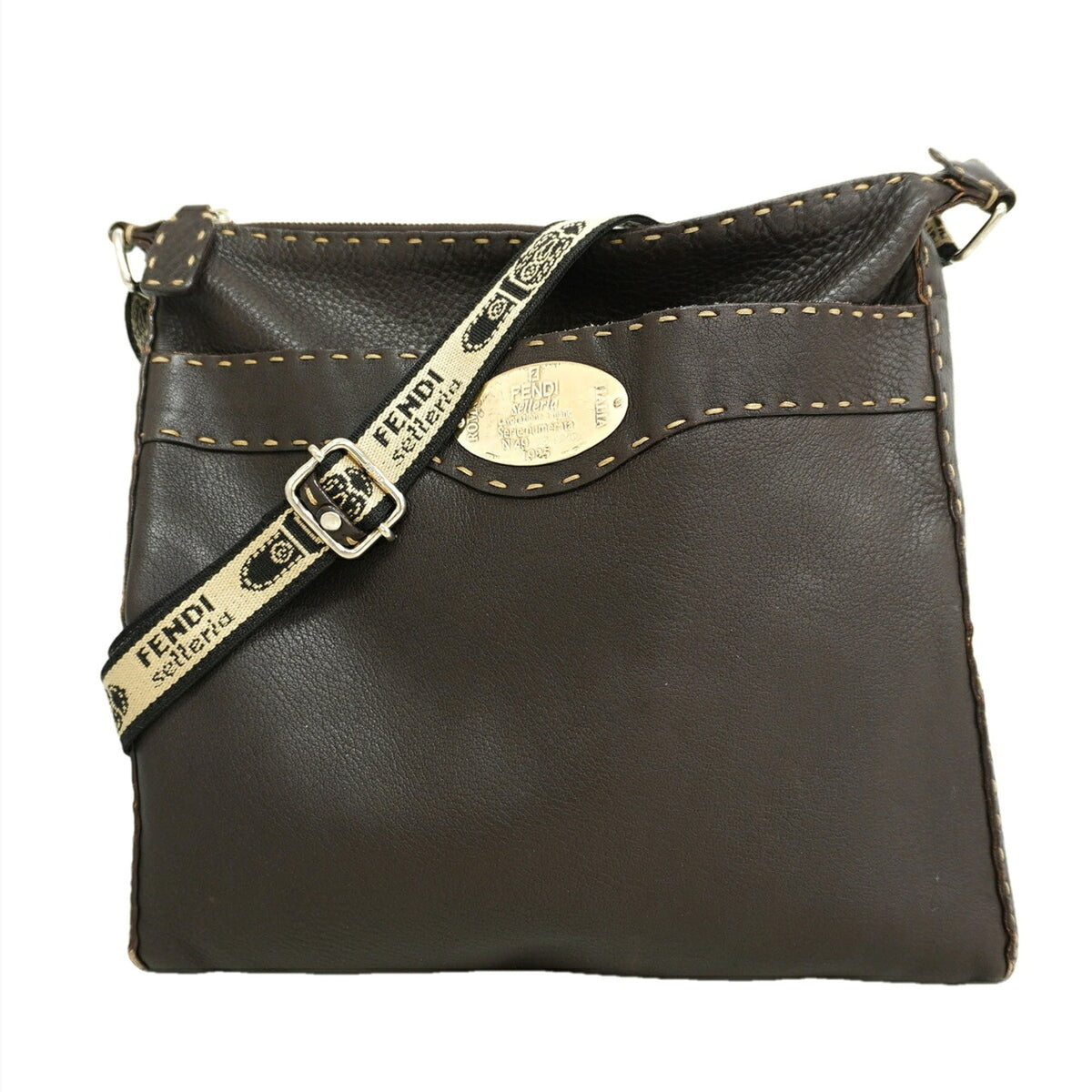 Fendi Dark Brown Leather Shoulder Bag (Pre-Owned)