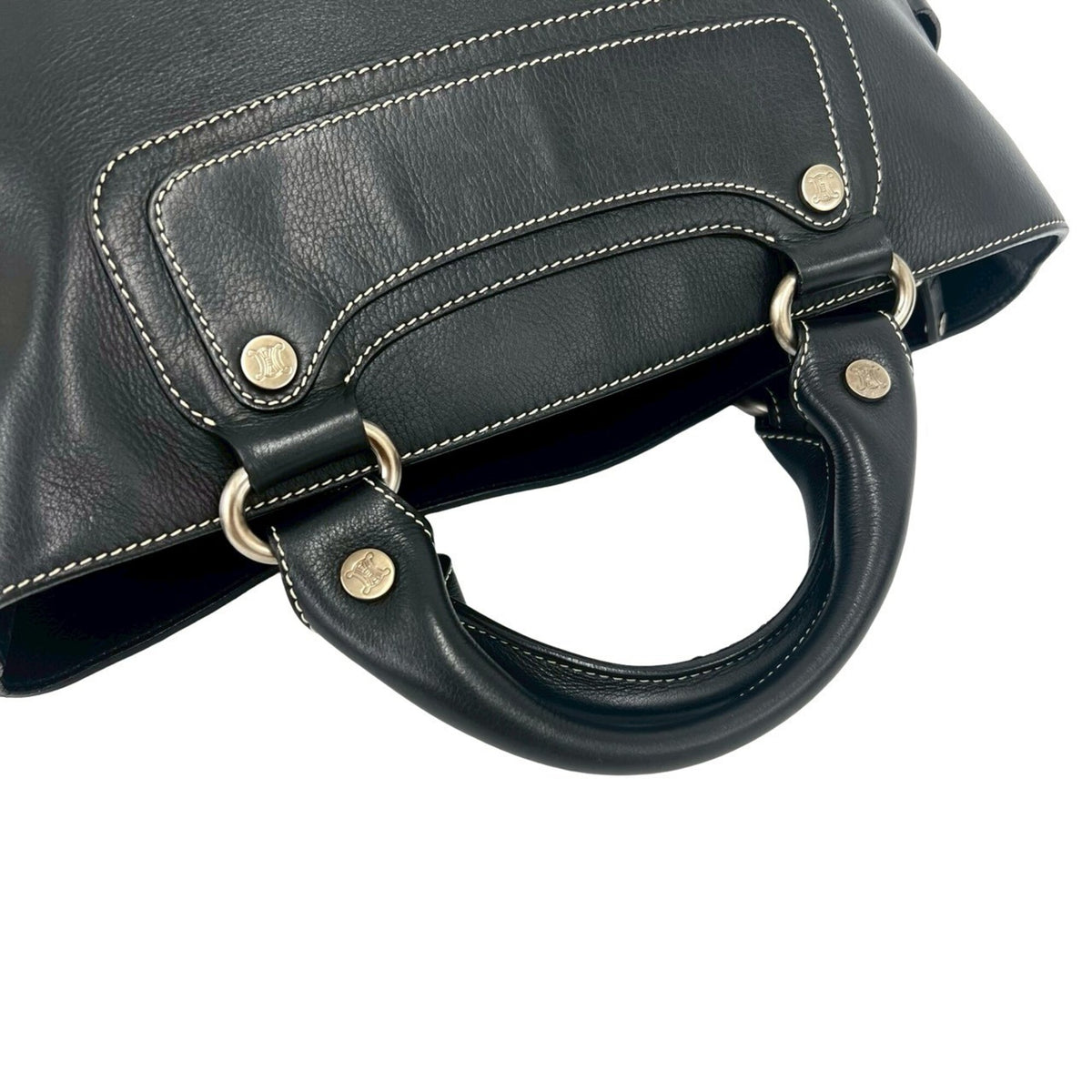 Celine Black Leather Boston Bag Handbag Tote Bag (Pre-Owned)