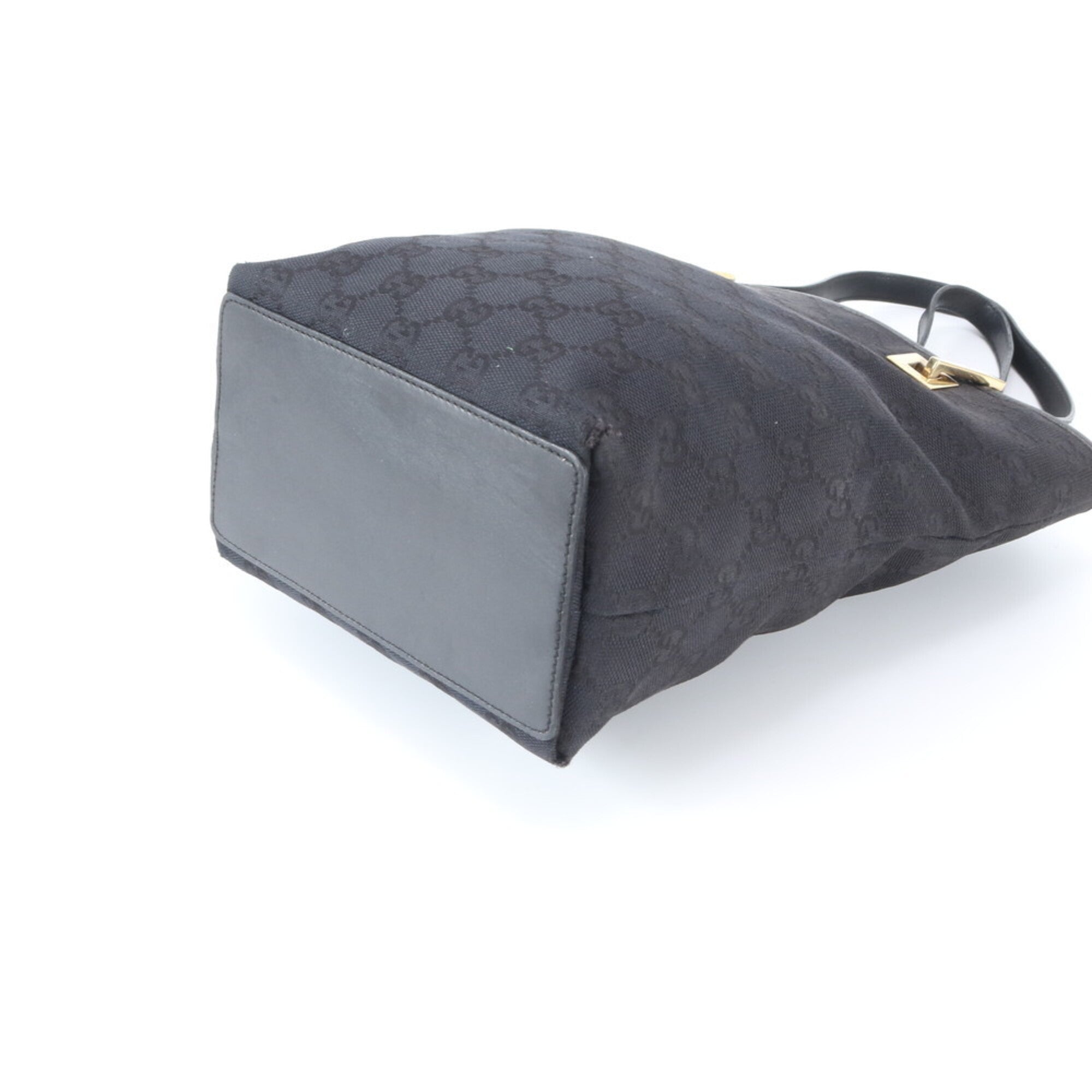 Gucci Gg Canvas Black Canvas Leather Handbag Tote Bag (Pre-Owned)