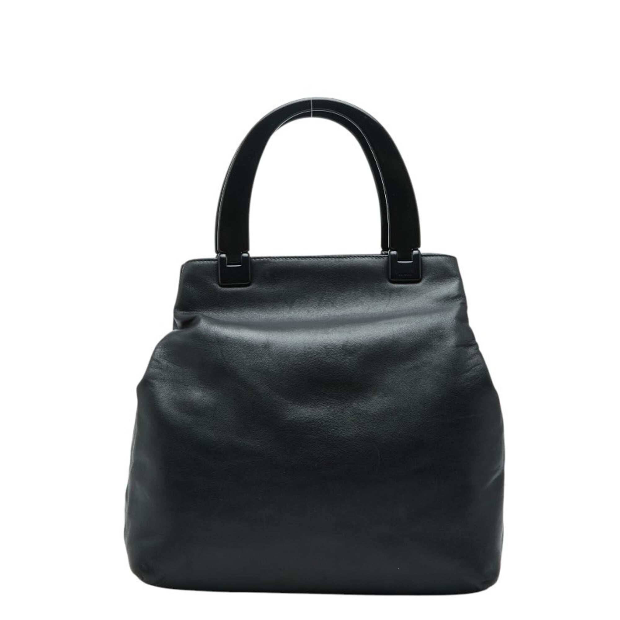 Prada Black Leather Plastic Handbag Tote Bag (Pre-Owned)