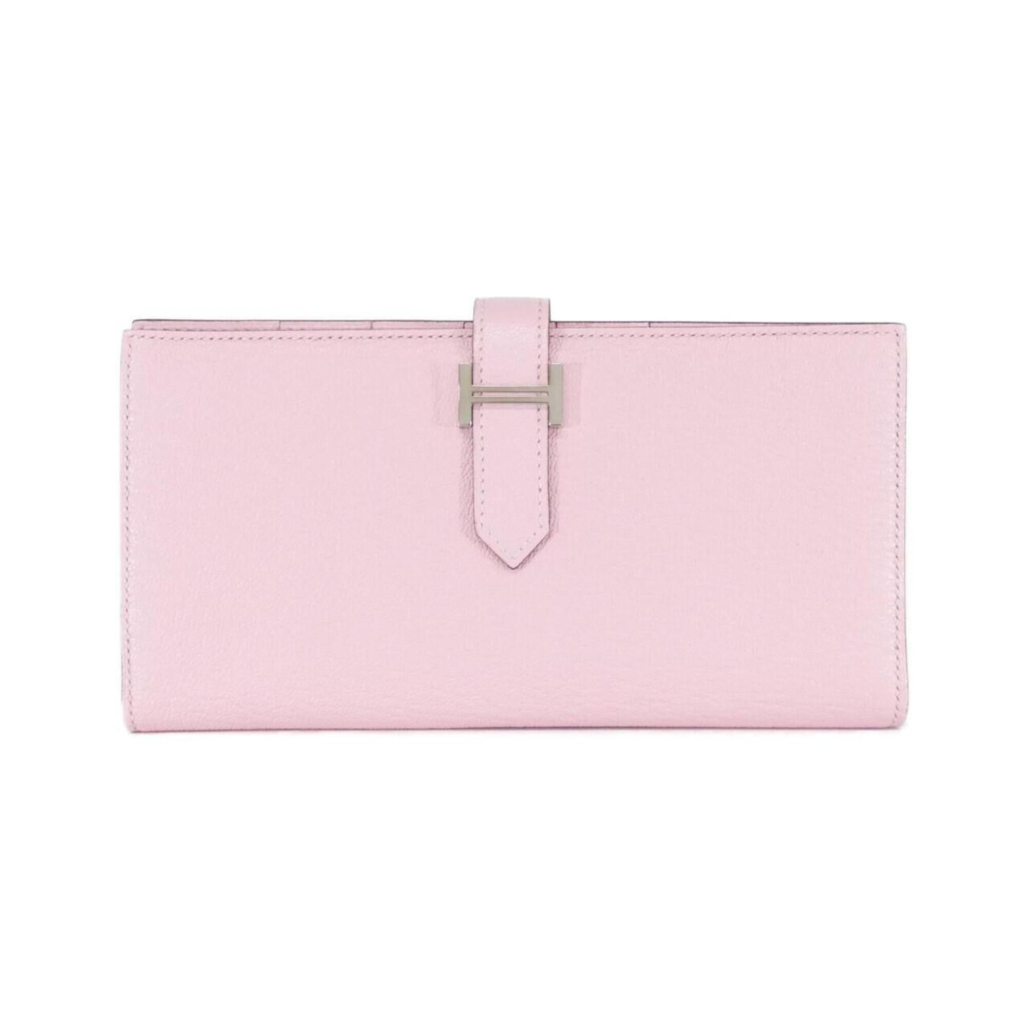 Hermes Rose Sakura Chevre Leather Long Wallet (Bi-Fold) (Pre-Owned)