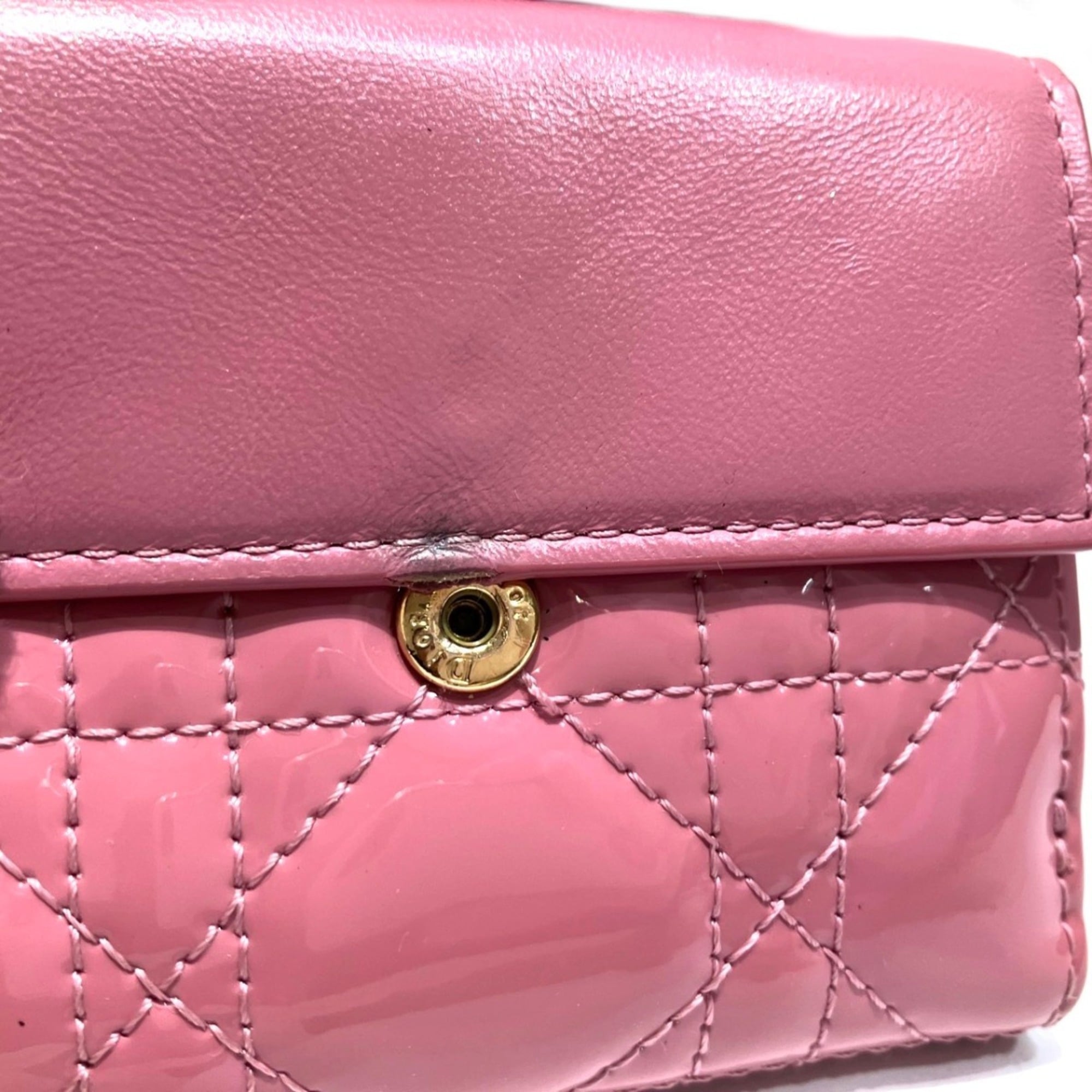 Christian Dior Pink Patent Leather Leather Wallet (Tri-Fold) (Pre-Owned)