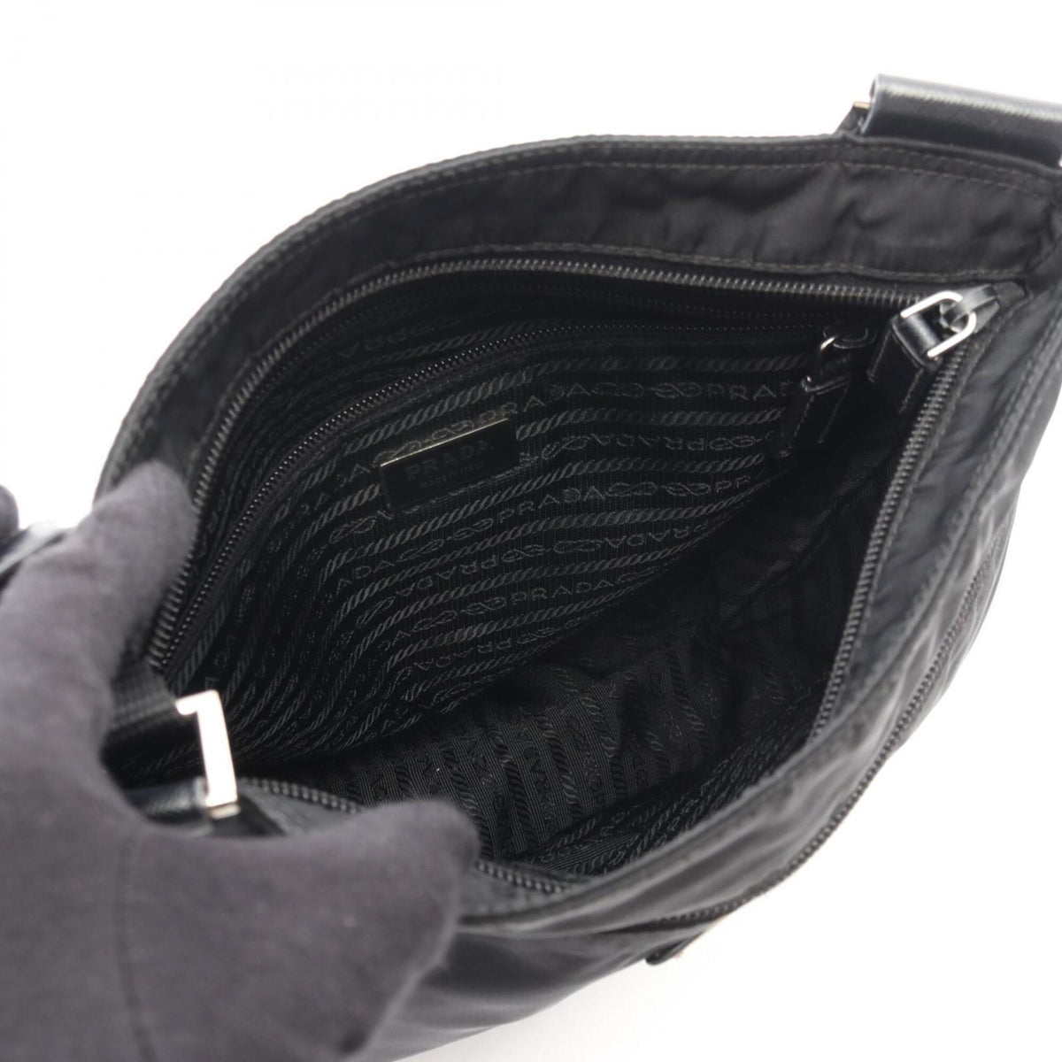 Prada Black Nylon Leather Handbag Shoulder Bag (Pre-Owned)