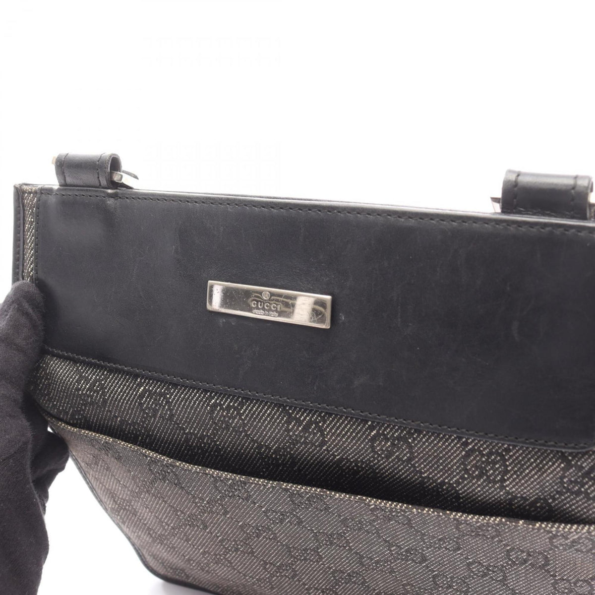 Gucci Black Denim Leather Handbag Shoulder Bag (Pre-Owned)