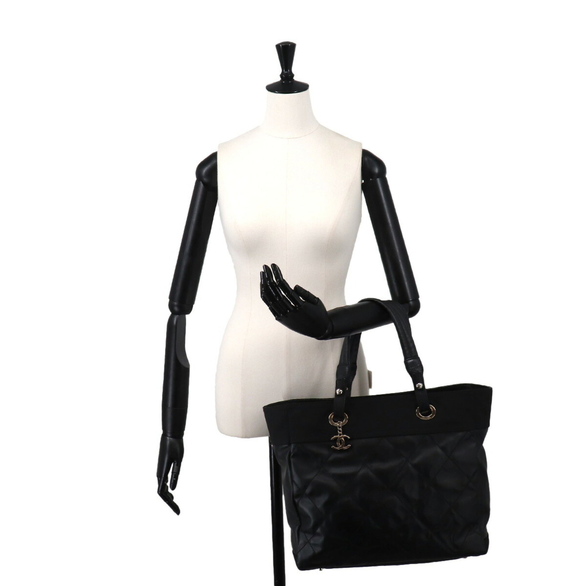 Chanel Black Nylon Handbag Tote Bag (Pre-Owned)