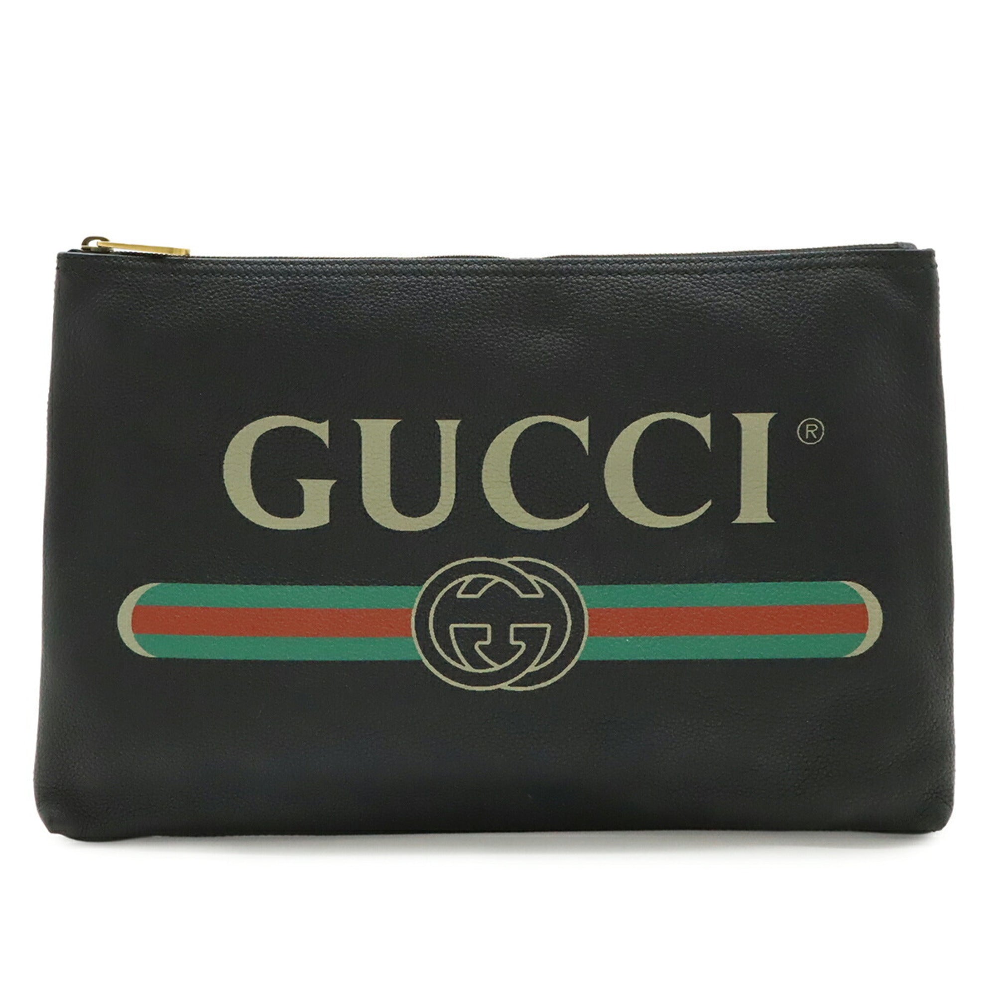 Gucci Black Green Red Color Leather Clutch Bag (Pre-Owned)