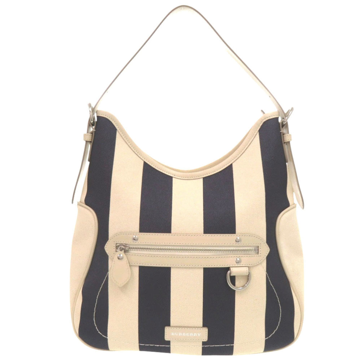 Burberry Ivory Navy Canvas Leather Shoulder Bag (Pre-Owned)