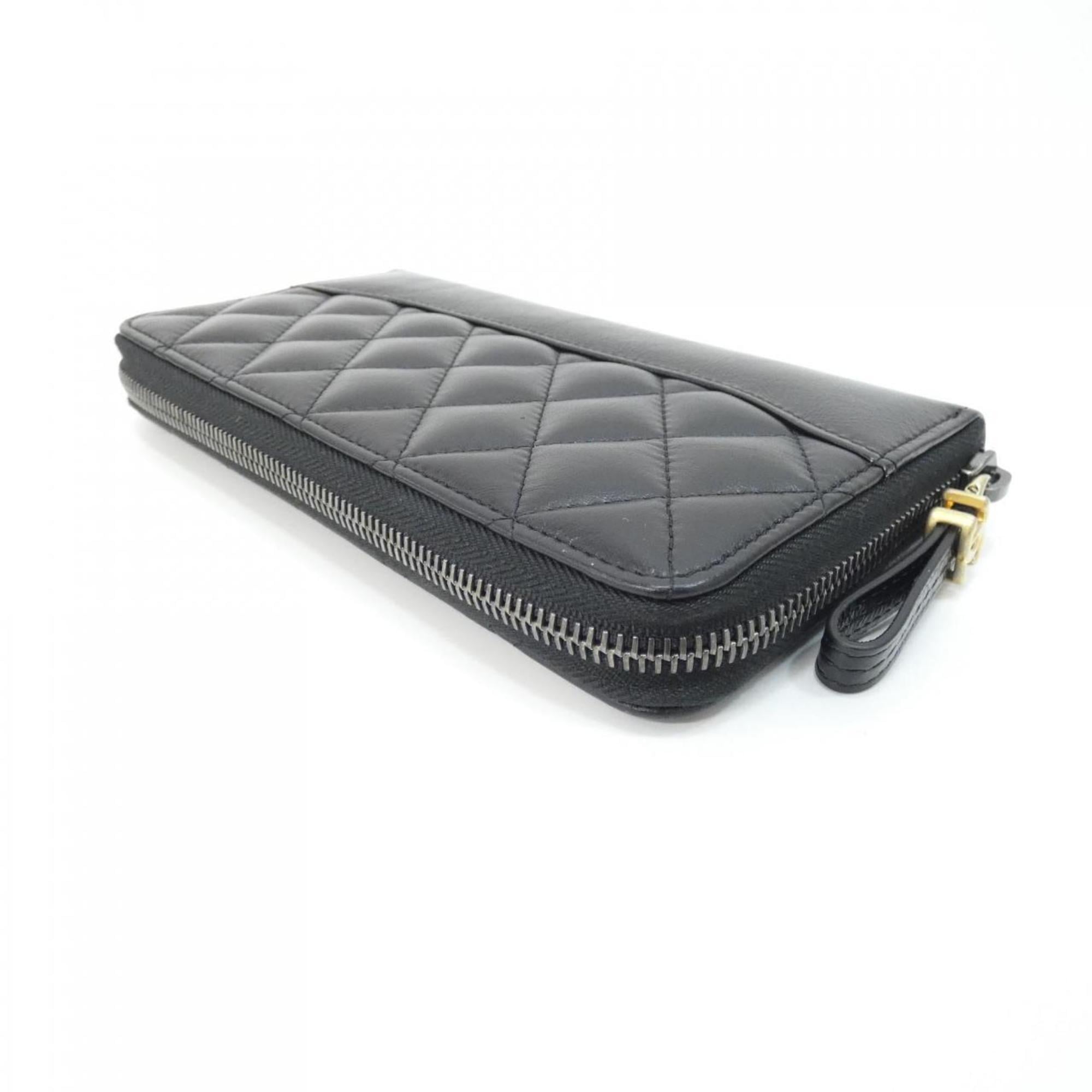 Chanel Black Leather Long Wallet (Bi-Fold) (Pre-Owned)