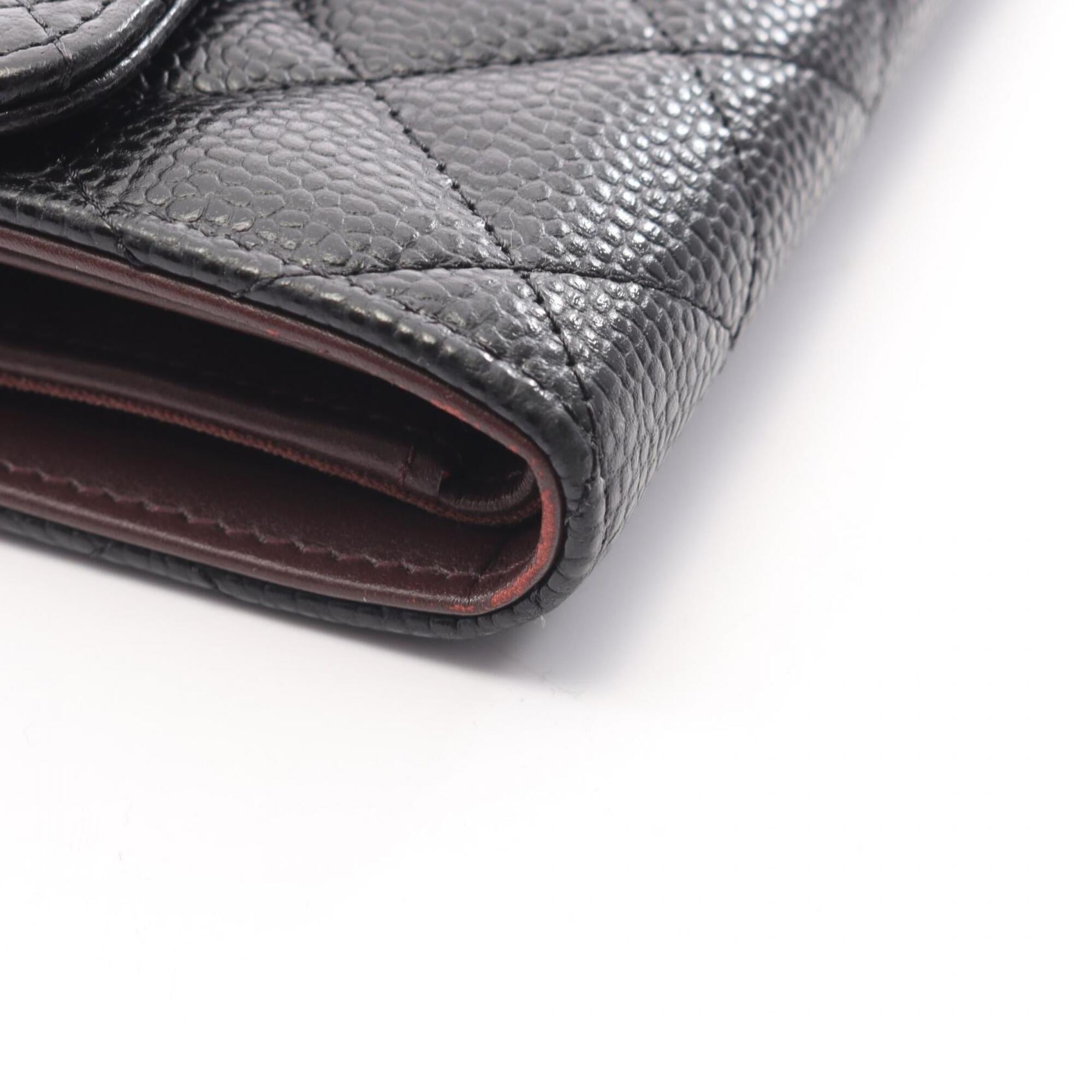 Chanel Black Grained Calfskin Middle Wallet (Tri-Fold) (Pre-Owned)