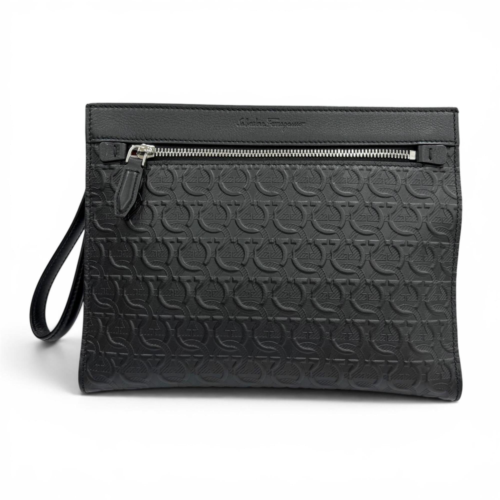 Salvatore Ferragamo Black Leather Clutch Bag (Pre-Owned)