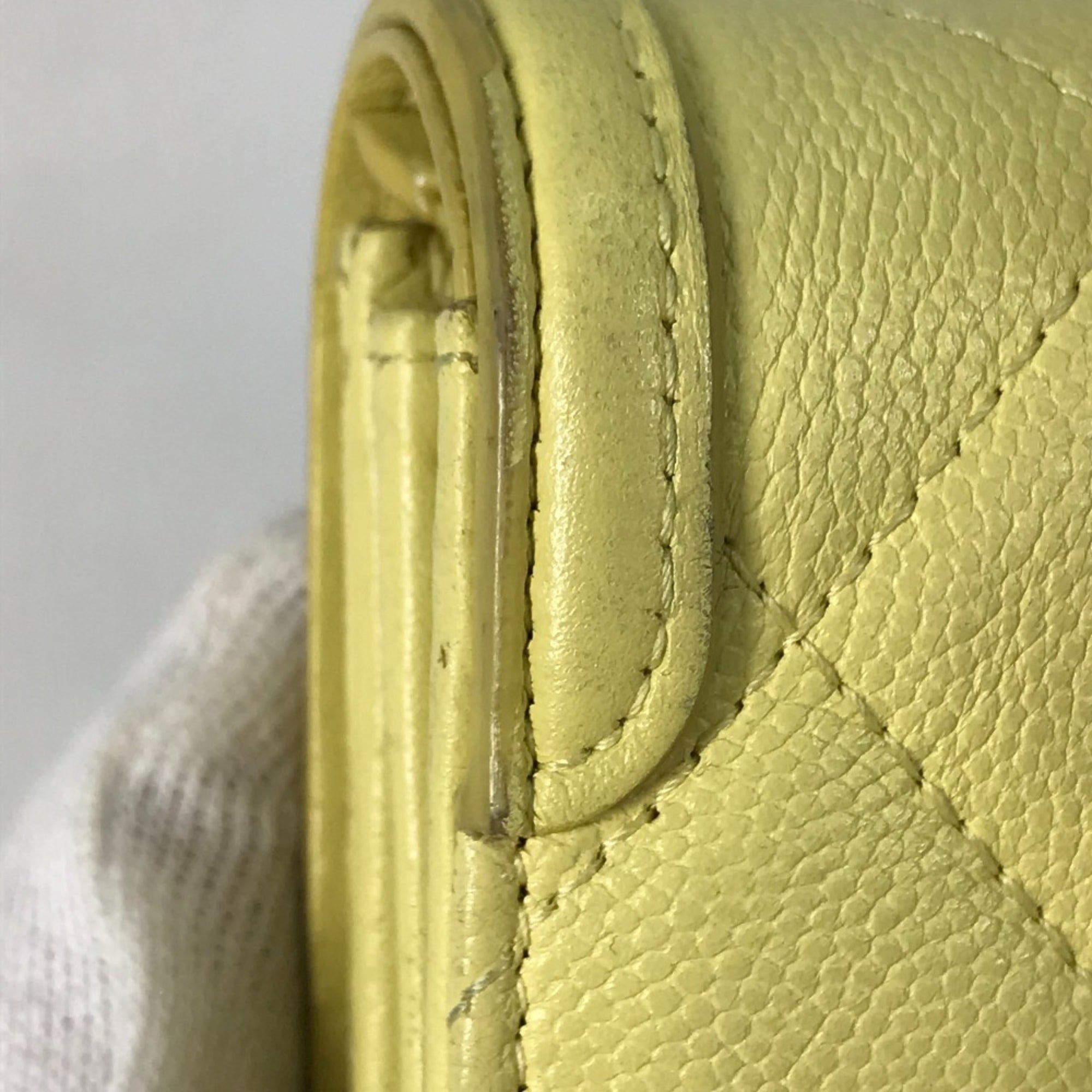 Chanel Yellow Grained Calfskin Long Wallet (Bi-Fold) (Pre-Owned)