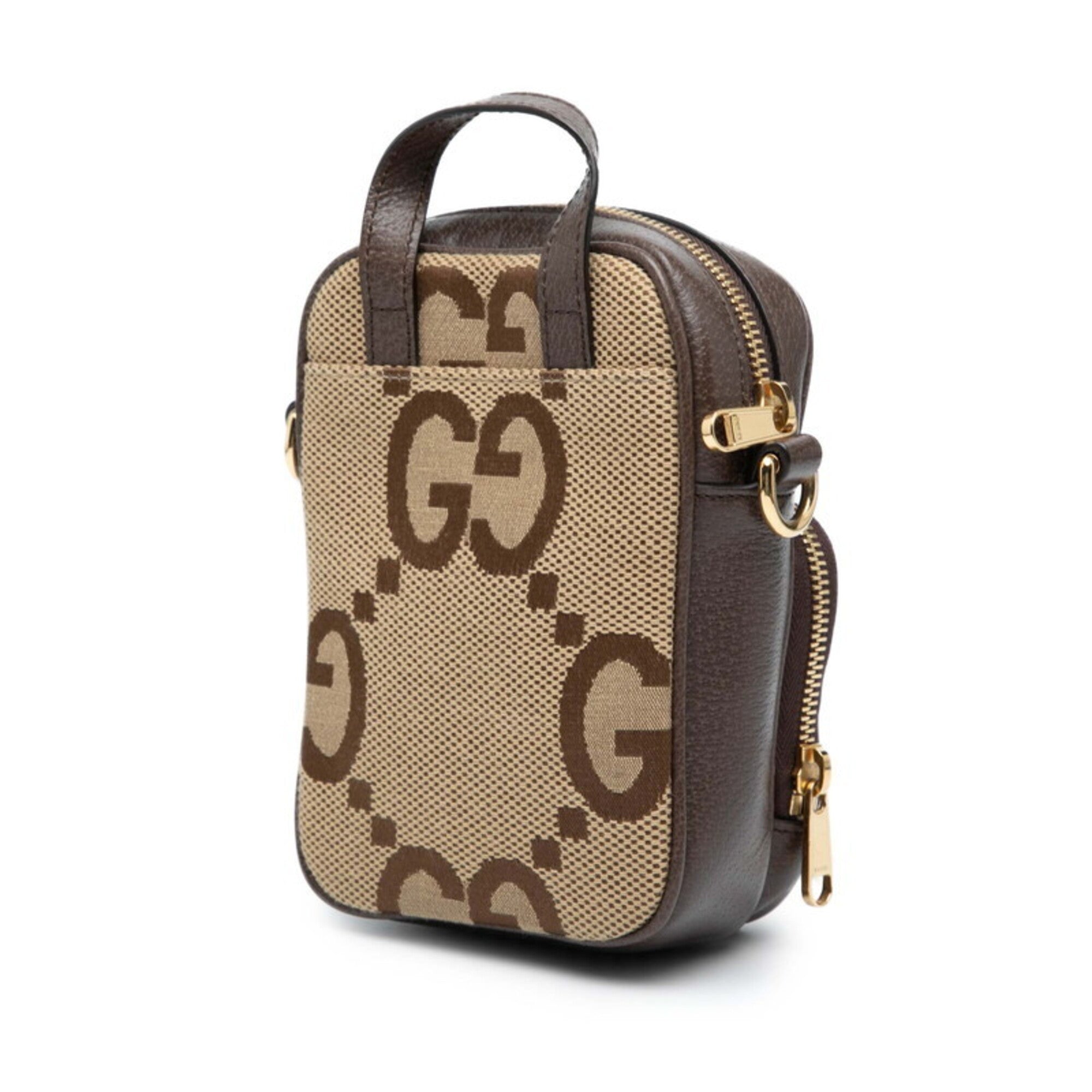 Gucci Beige Brown Canvas Leather Handbag Shoulder Bag (Pre-Owned)