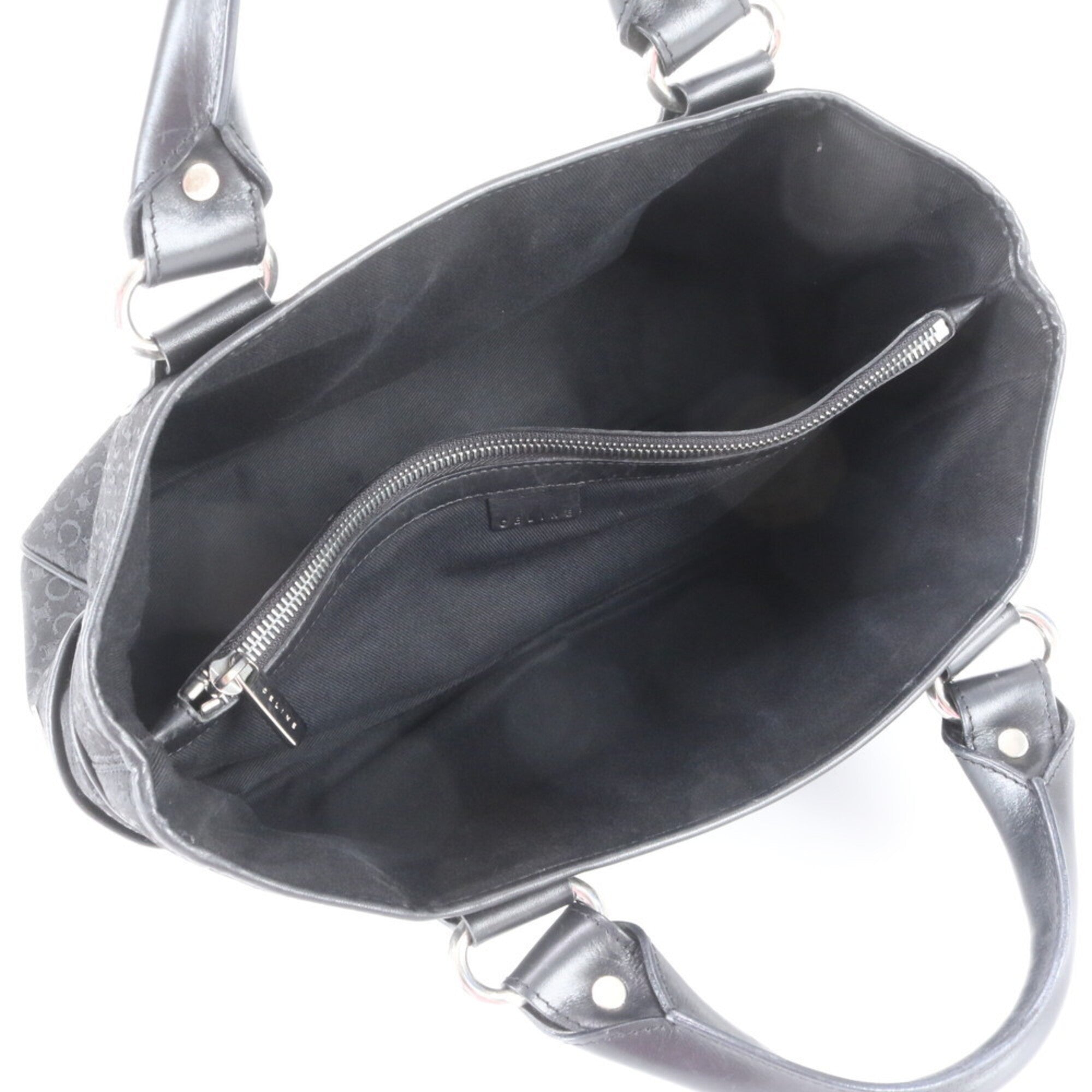 Celine Black Leather Canvas Handbag Tote Bag (Pre-Owned)