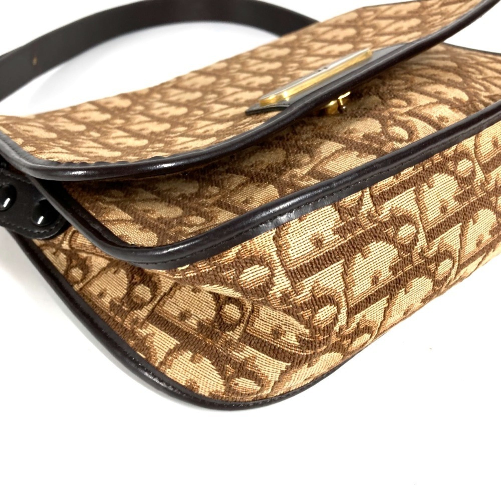 Christian Dior Trotter Beige Leather Canvas Handbag Shoulder Bag (Pre-Owned)