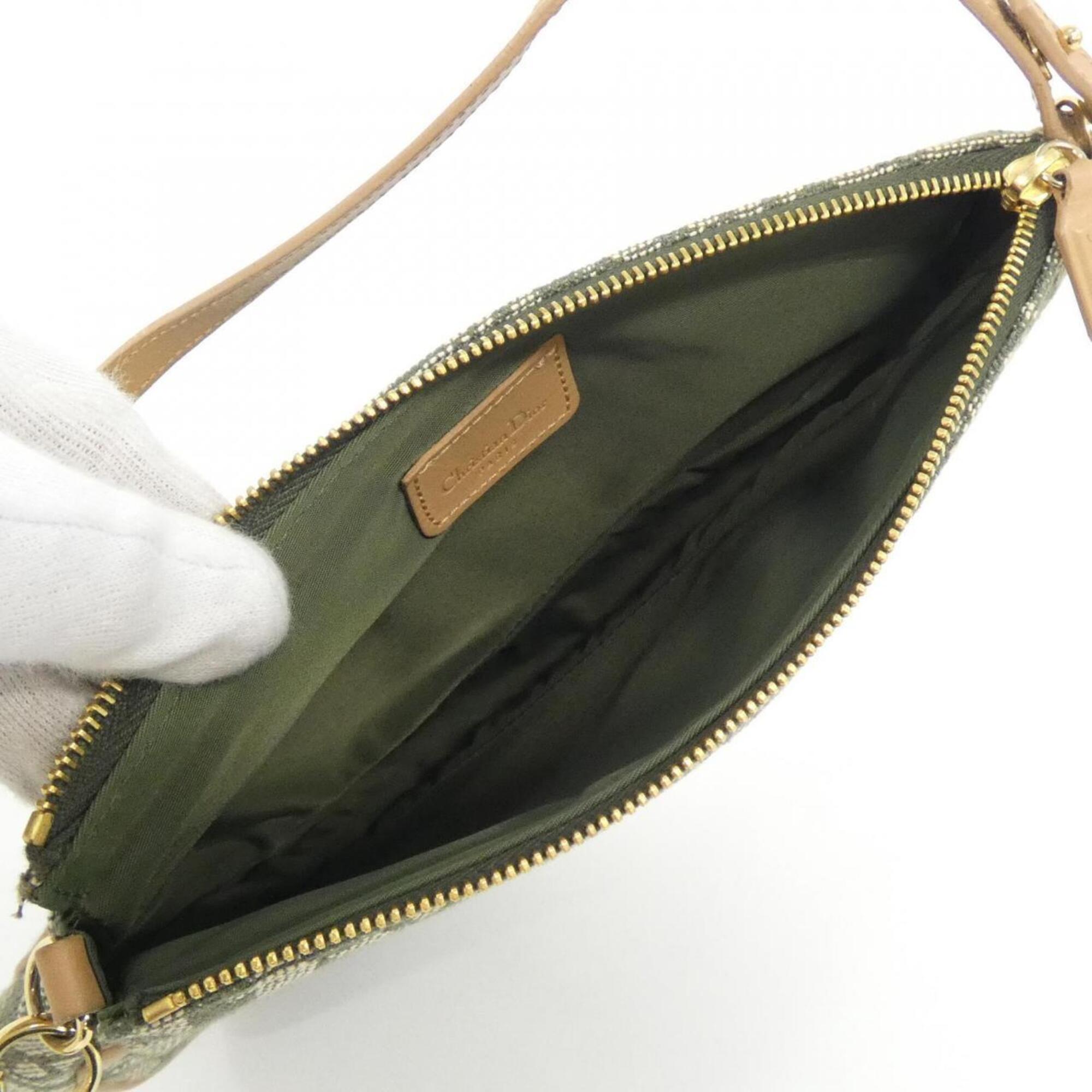 Christian Dior Green Green Canvas Shoulder Bag (Pre-Owned)