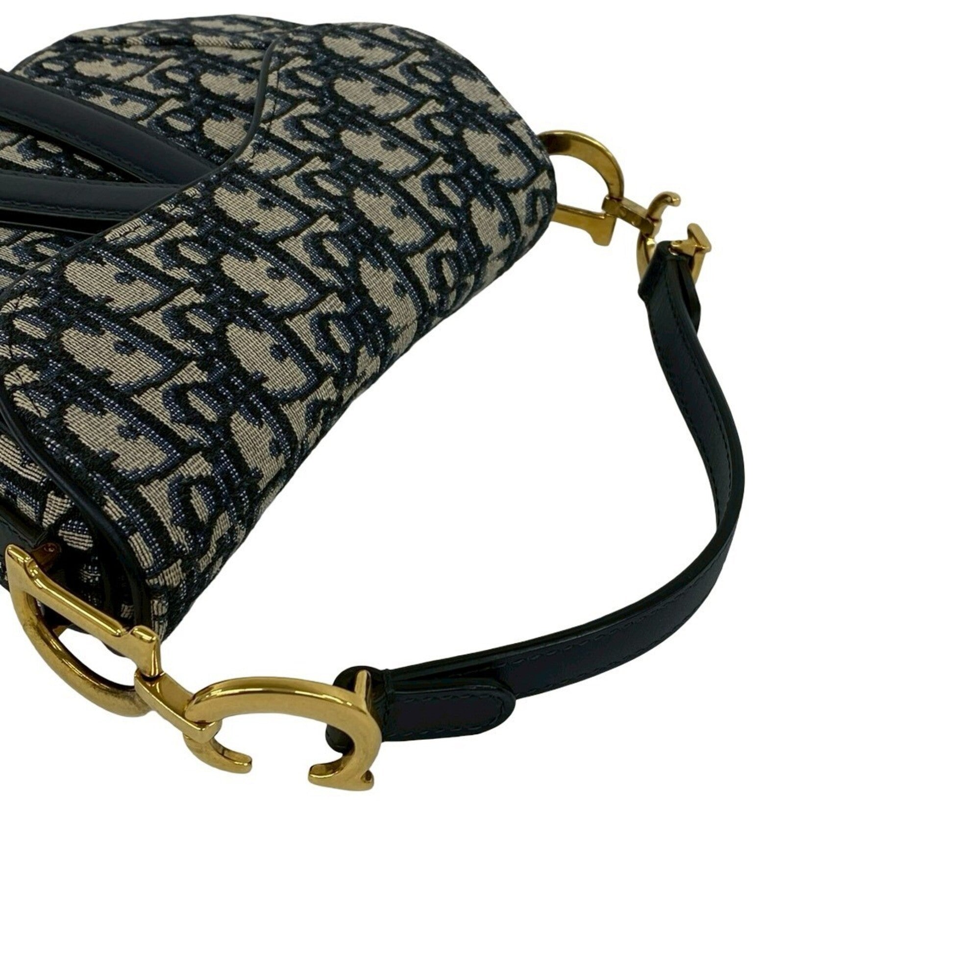 Christian Dior Navy Canvas Leather Handbag Saddle Bag Shoulder Bag (Pre-Owned)